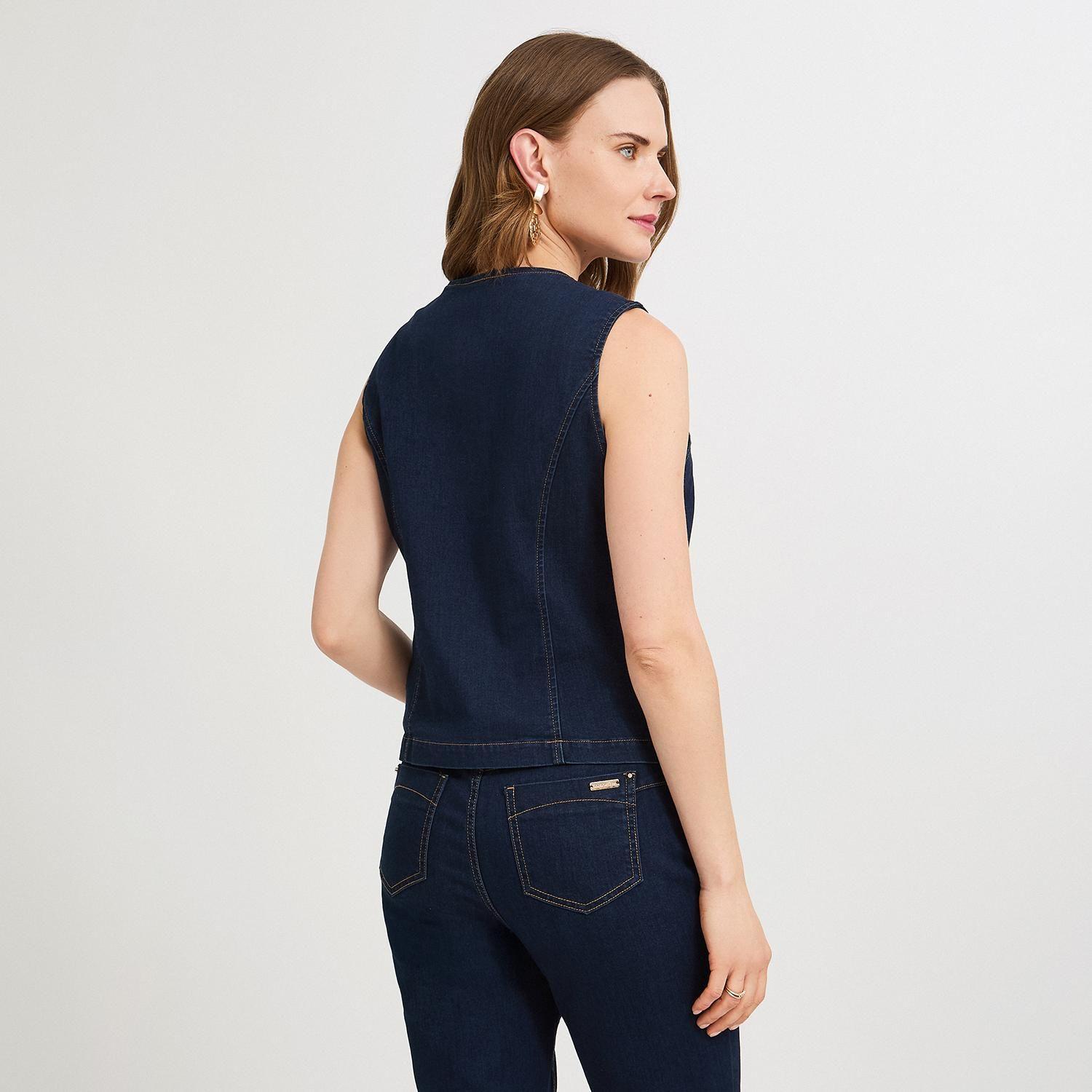 Casaca Denim sin Mangas con Botones Dorados Azul-1