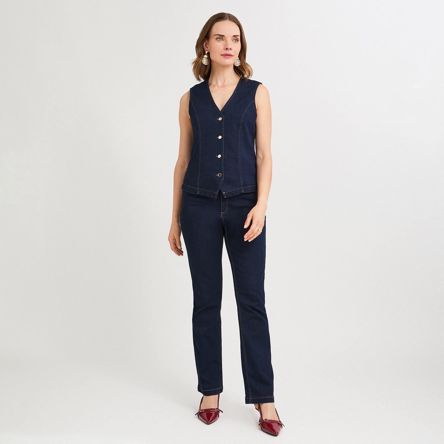 Casaca Denim sin Mangas con Botones Dorados Azul-3