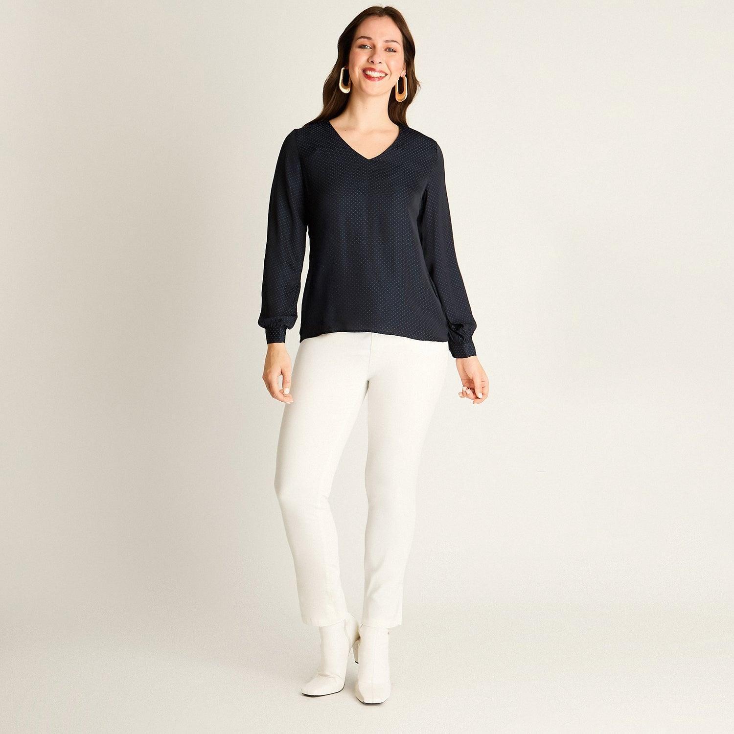 Blusa Azul Manga Larga No Elasticado Sin Forro Calce Normal-3