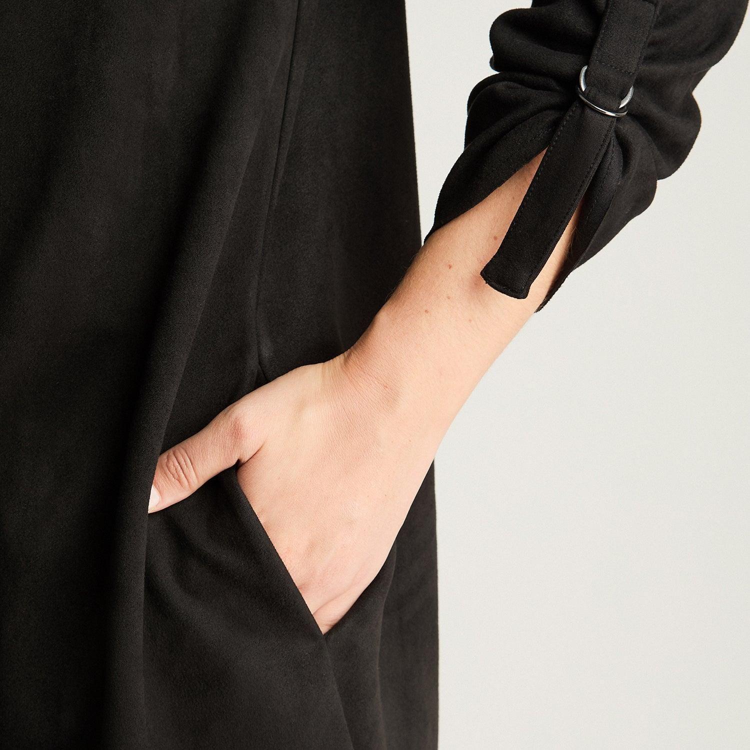 Chaqueta Manga Larga Tipo Tapado De Suede Manga Roll Up Negro-2