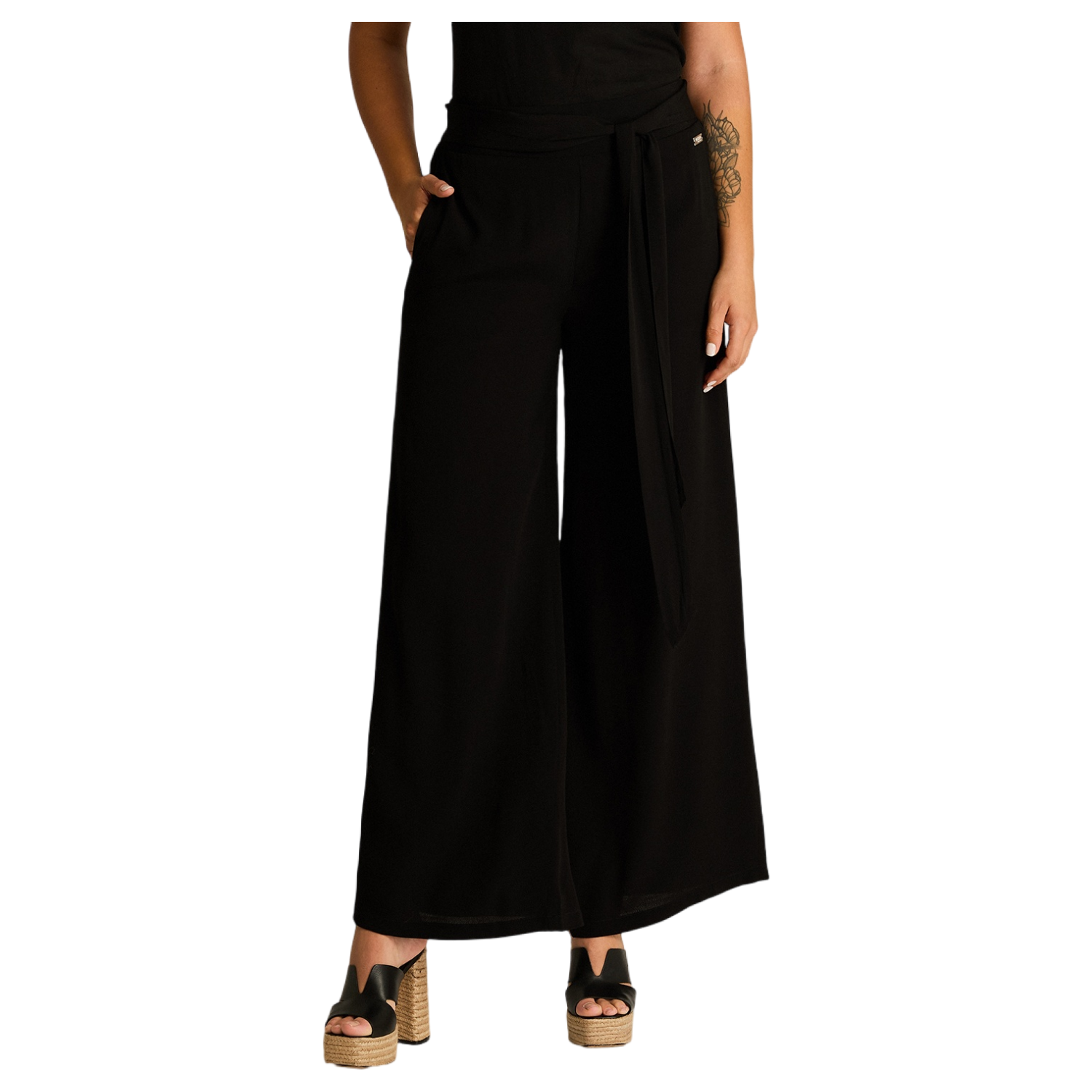 Pantalon Sport Negro Palazzo No Elasticado Calce Normal-0