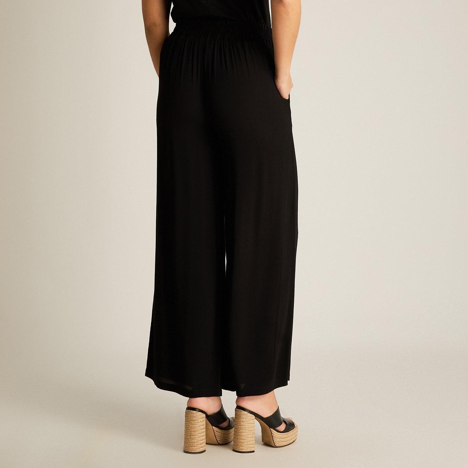 Pantalon Sport Negro Palazzo No Elasticado Calce Normal-1