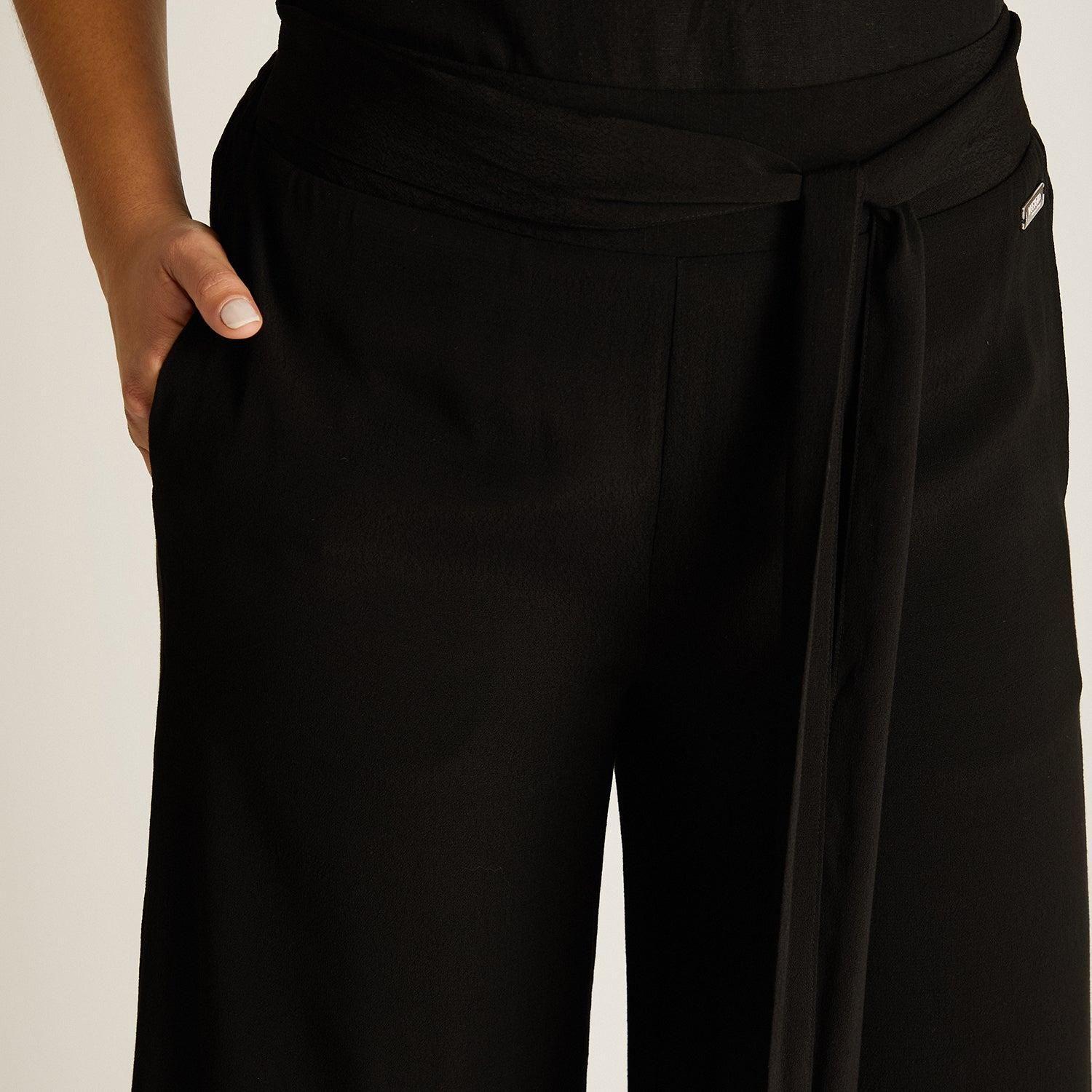 Pantalon Sport Negro Palazzo No Elasticado Calce Normal-2