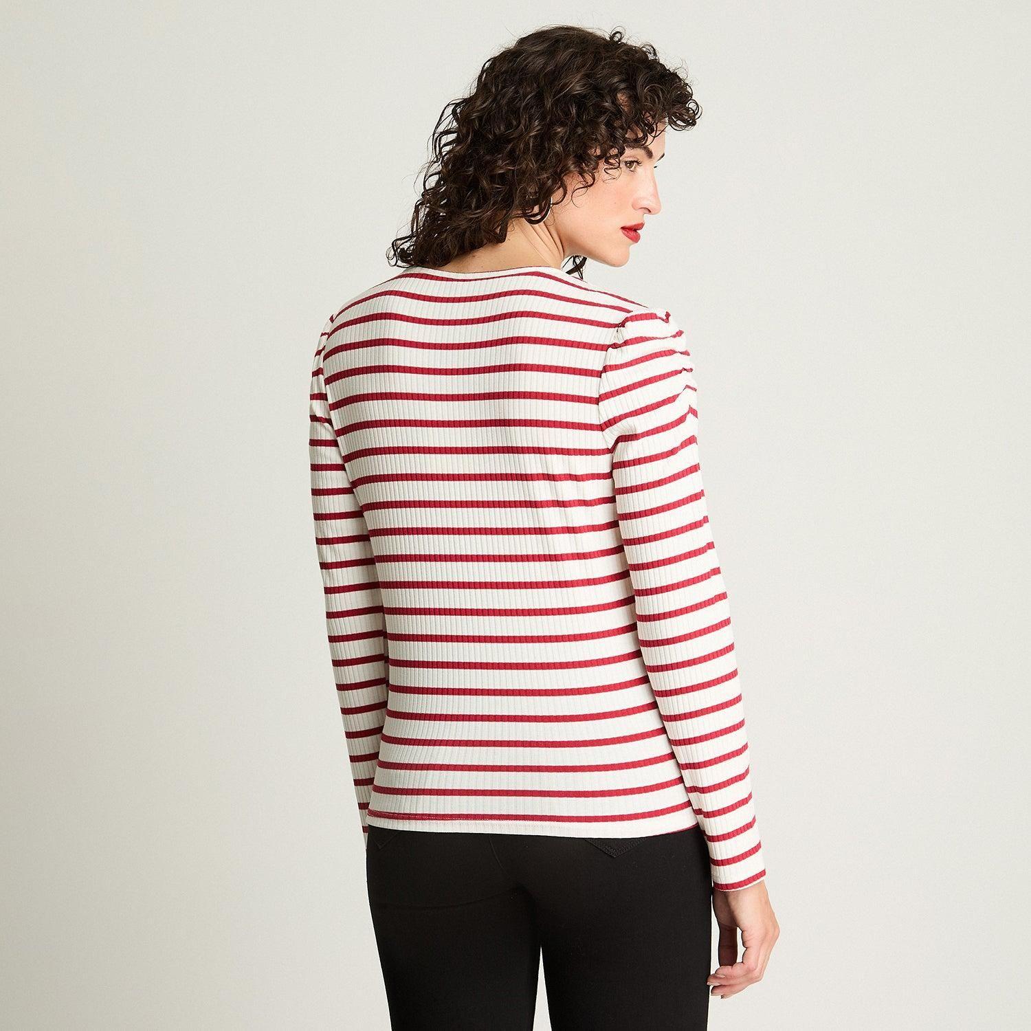 Polera Rib Cuello Fruncido Y Mangas Recogidas Rojo-1