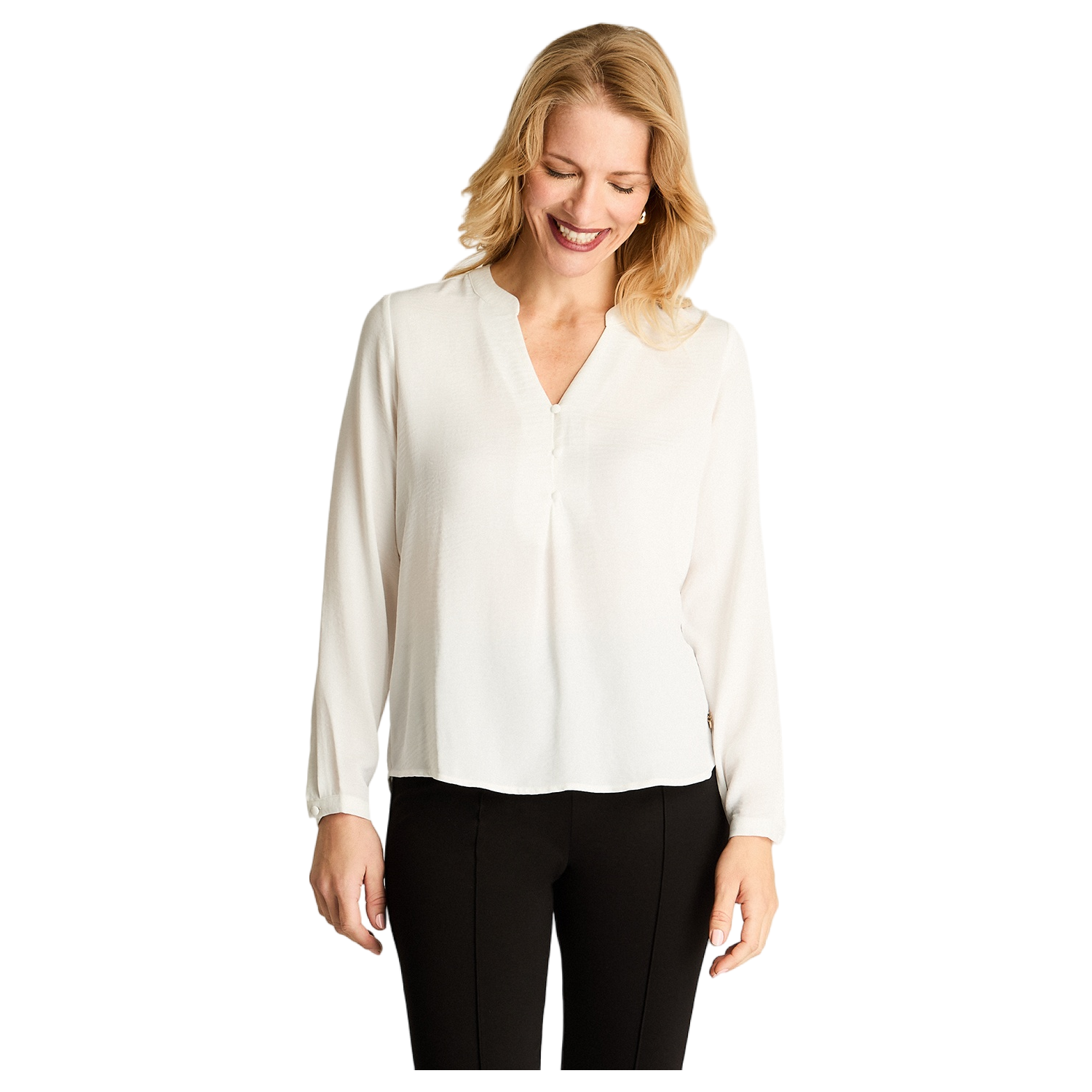Blusa Manga Larga Escote Mao 3 Botones Crudo-0