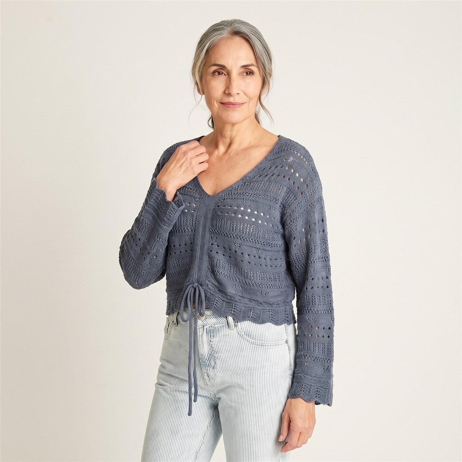 Sweater Azul Tejido Calado-2