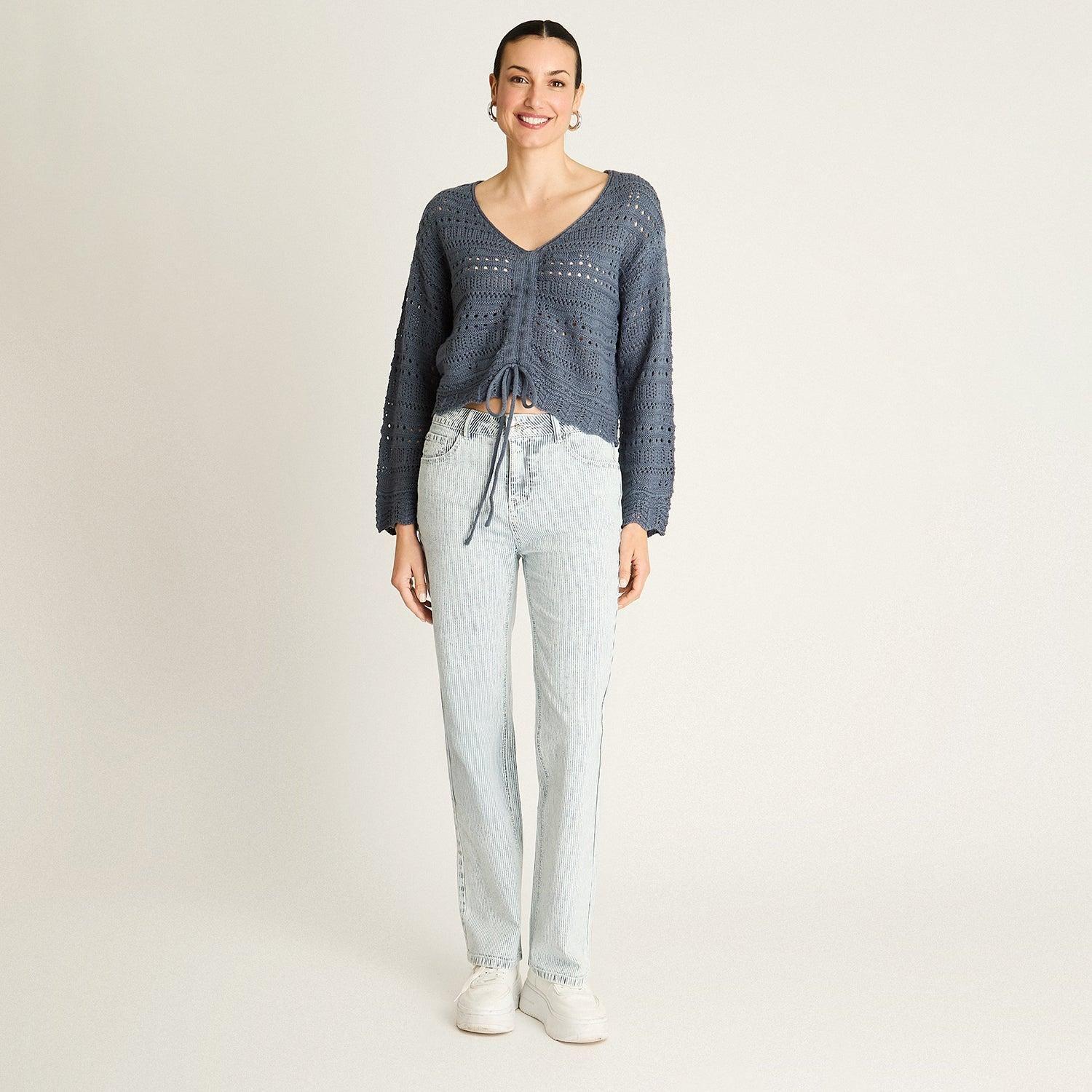 Sweater Azul Tejido Calado-5