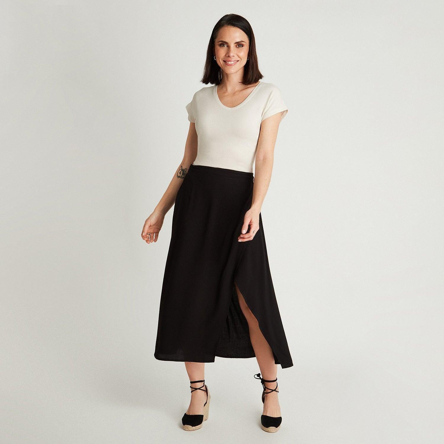 Falda Negro Larga Liso Recta-3