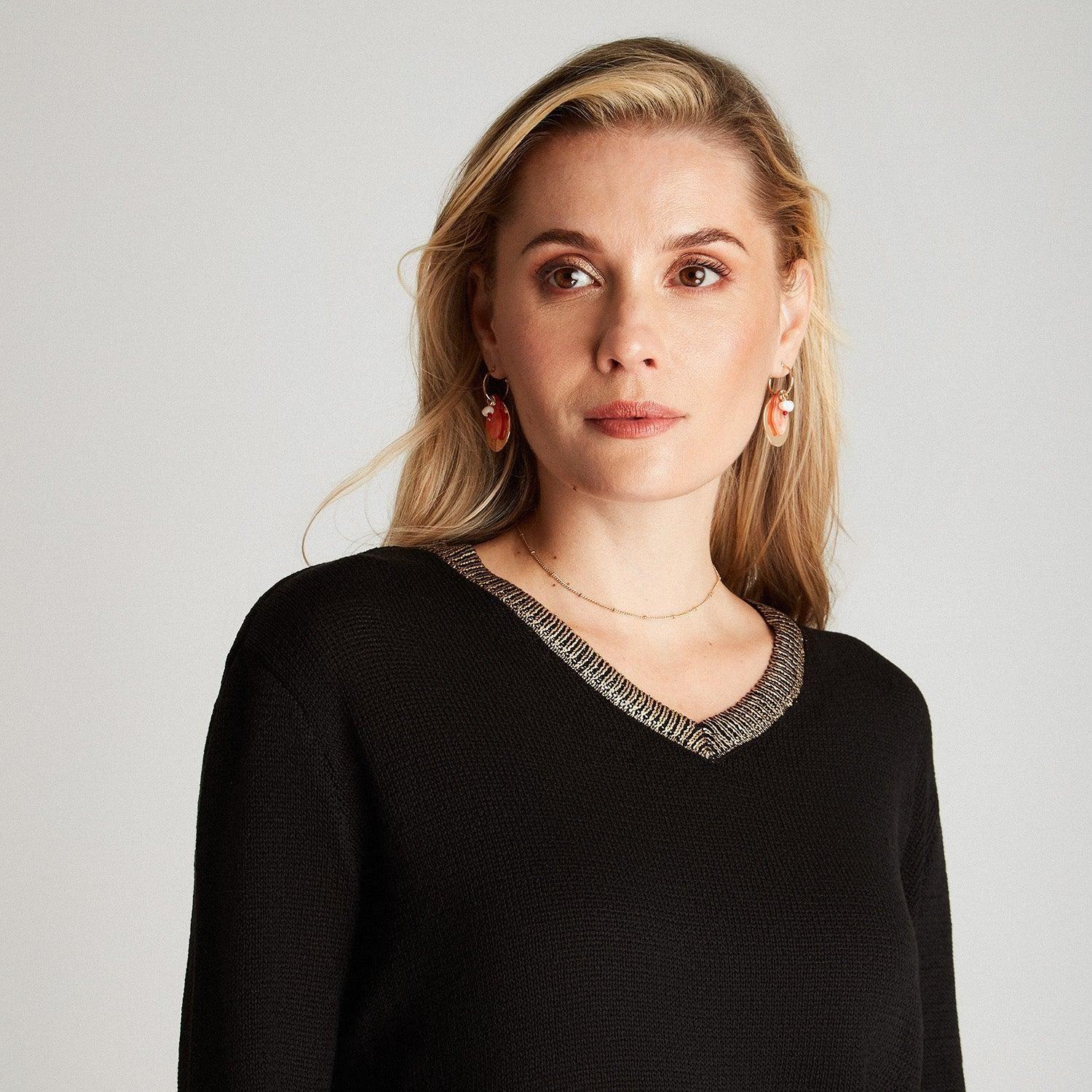 Sweater Negro Manga Larga Cuello V-2