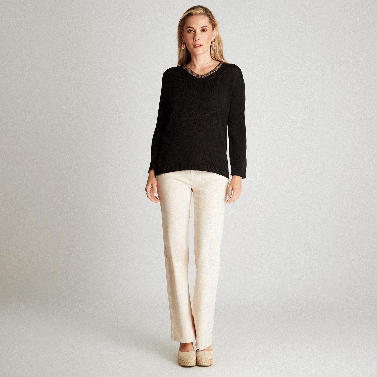 Sweater Negro Manga Larga Cuello V-3