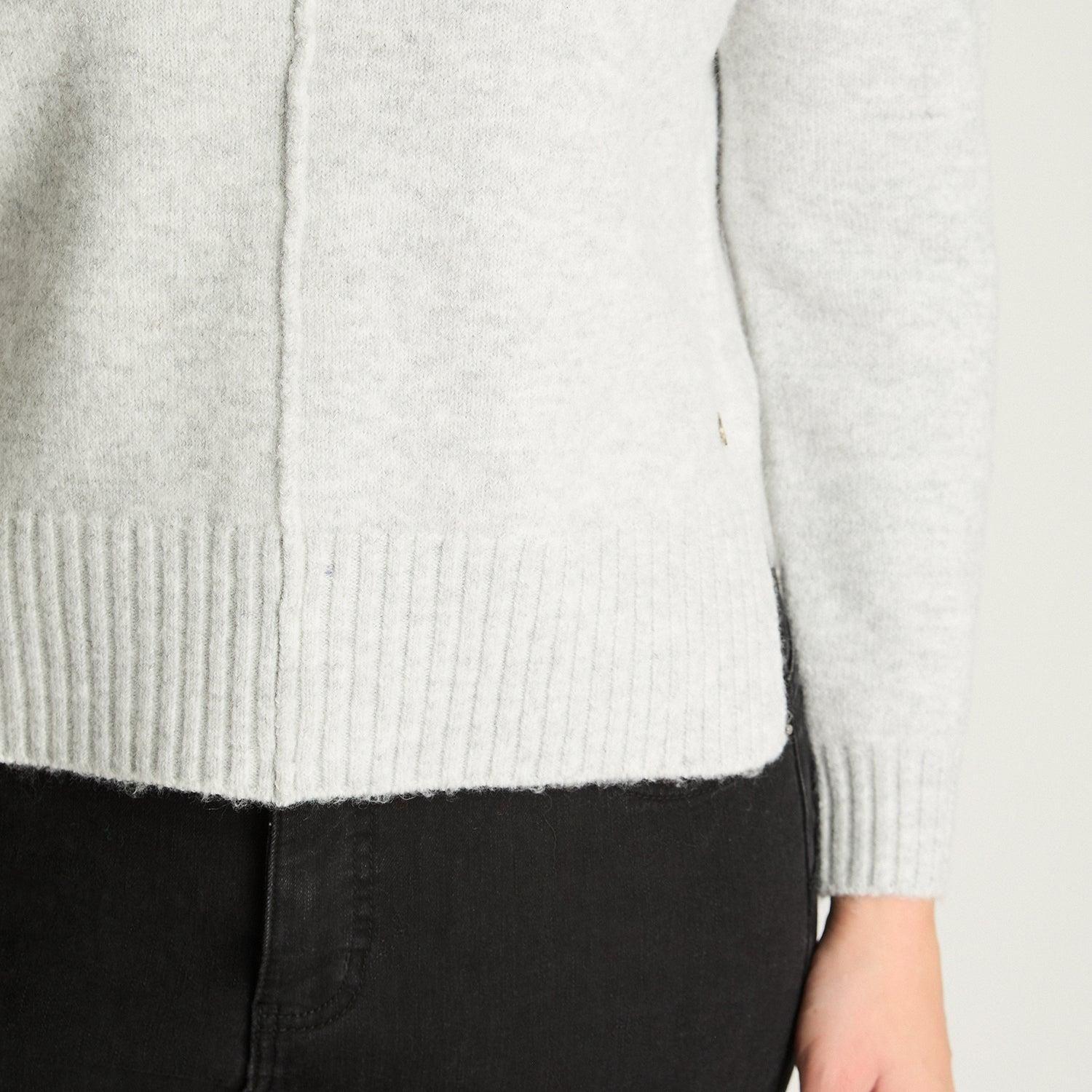 Tejido Manga Larga Cuello Mock Melange Gris-2