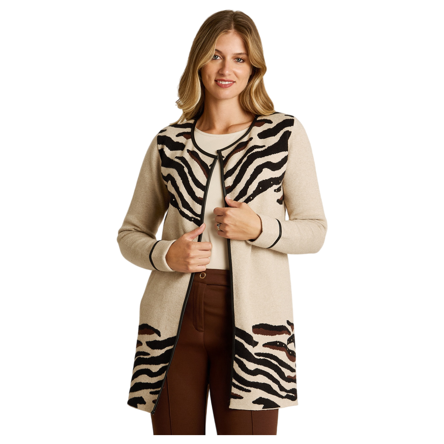 Tapado Beige con Estampado Animal Print en Tejido-0