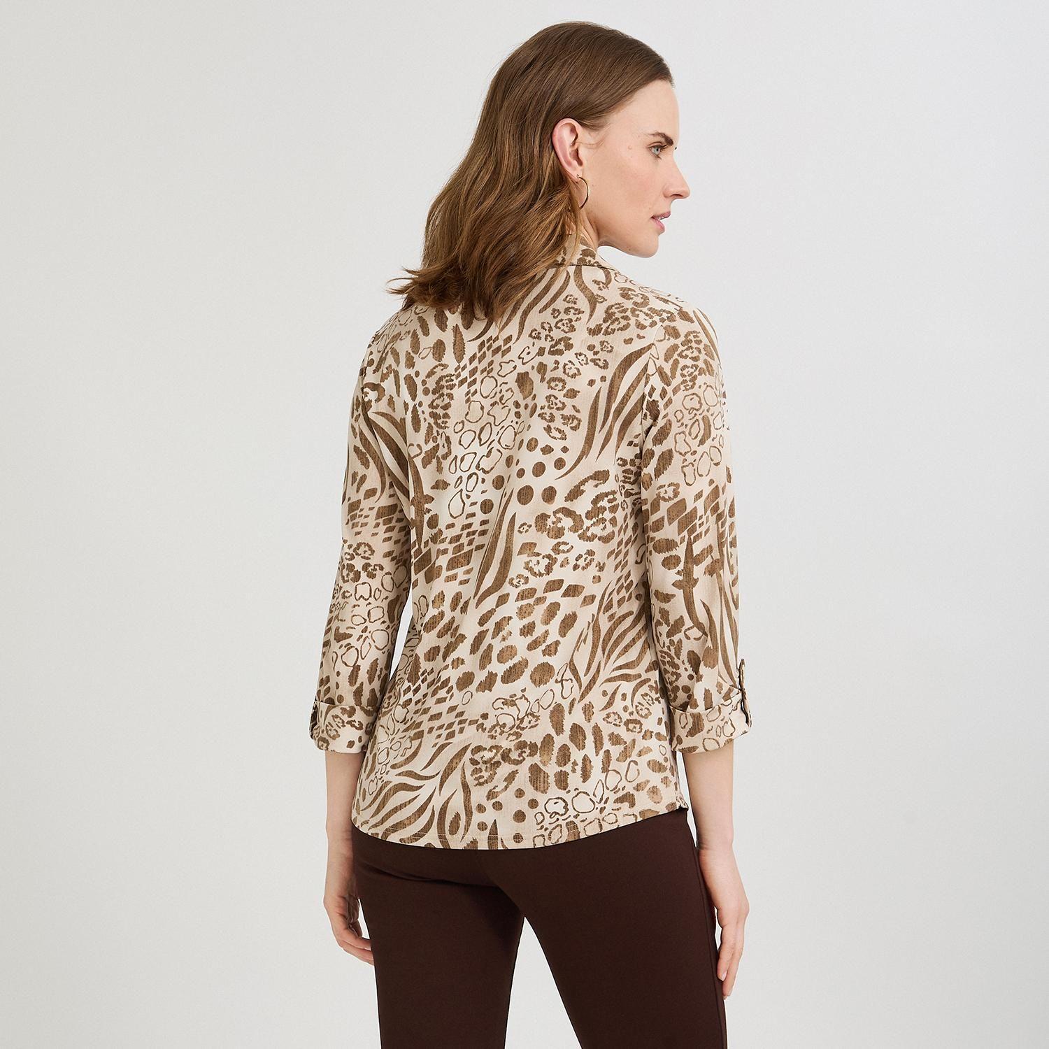 Polera Manga 3/4 Cuello Camisero Estampada Beige-1