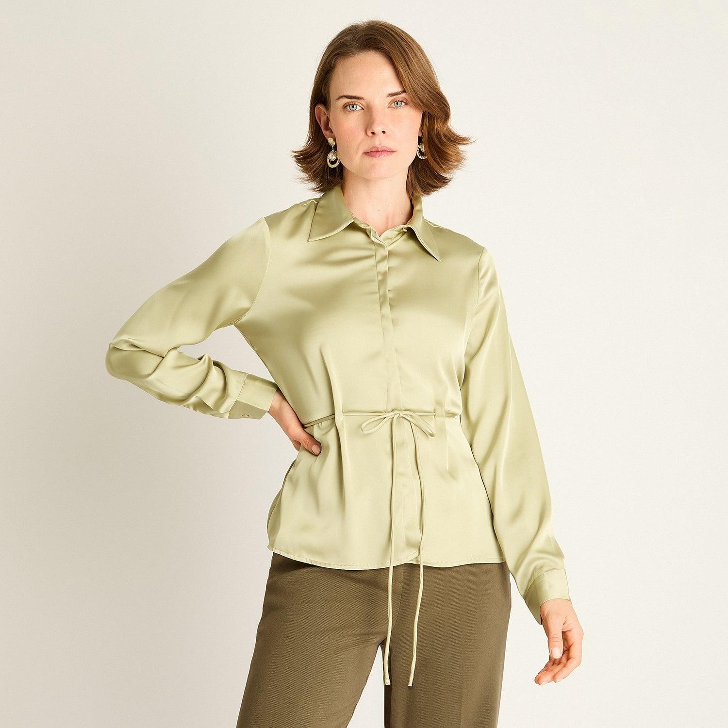Blusa Verde con Amarra en la Cintura-0