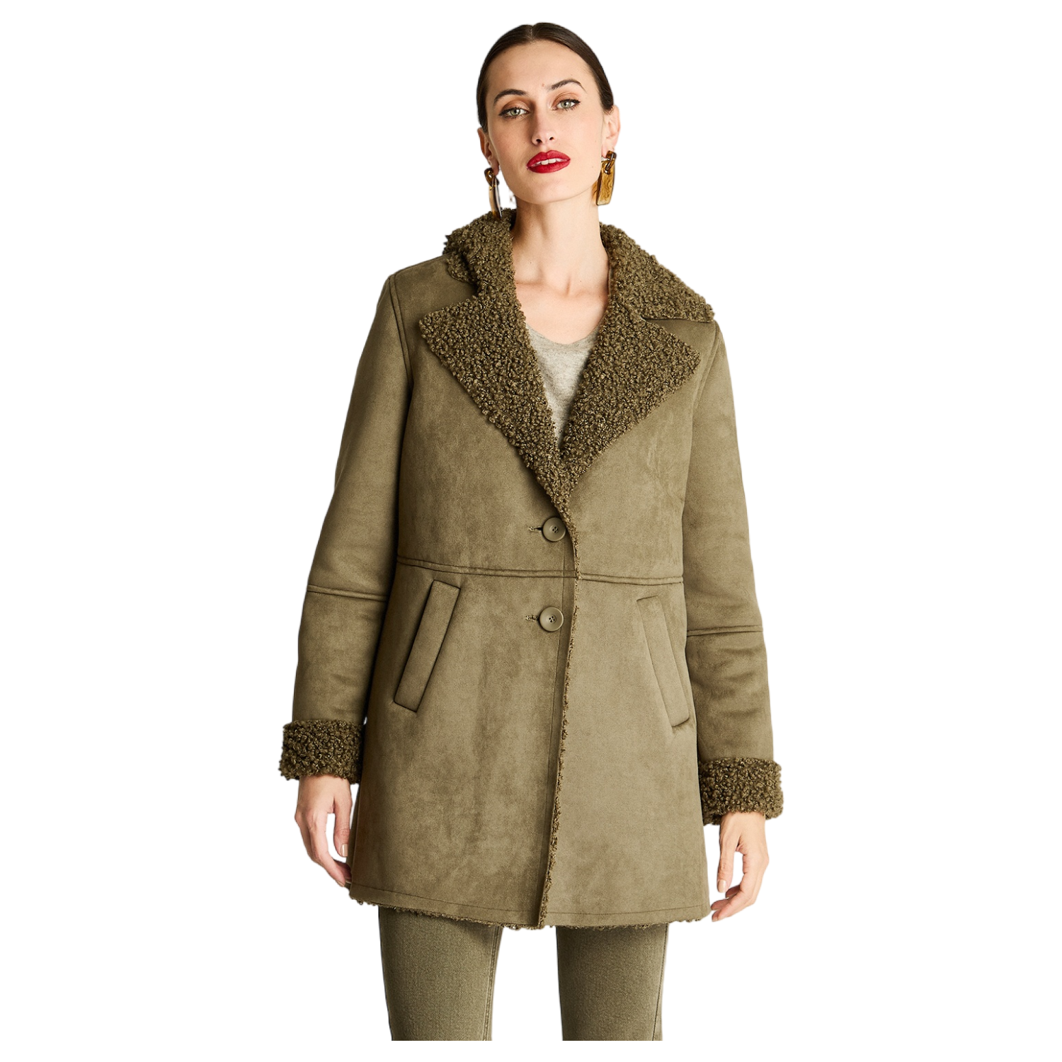Abrigo Suede Bonded Verde Militar-0