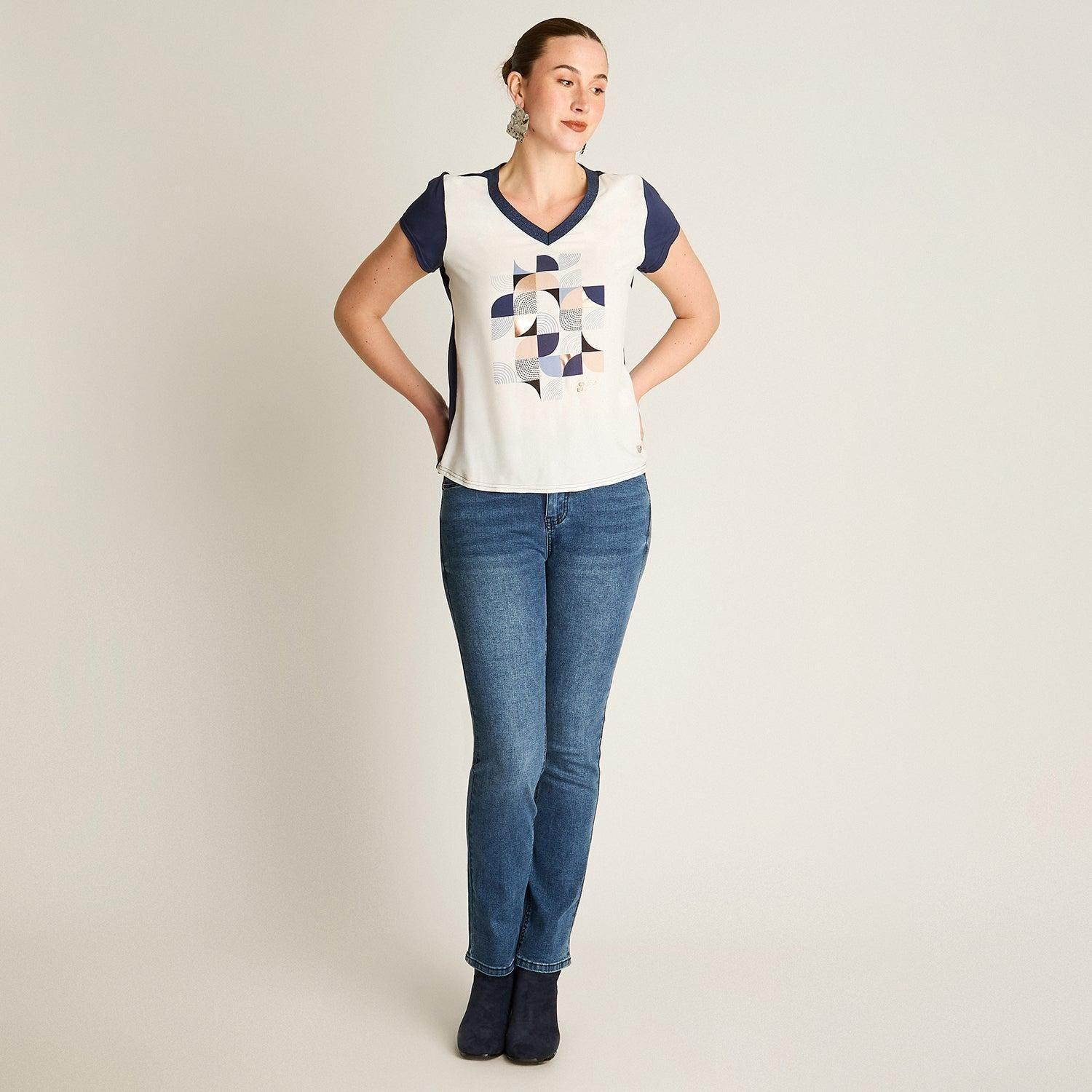 Polera Indigo Manga Corta Elasticidad Media Sin Forro Calce Normal Tela Punto Y Plano-3