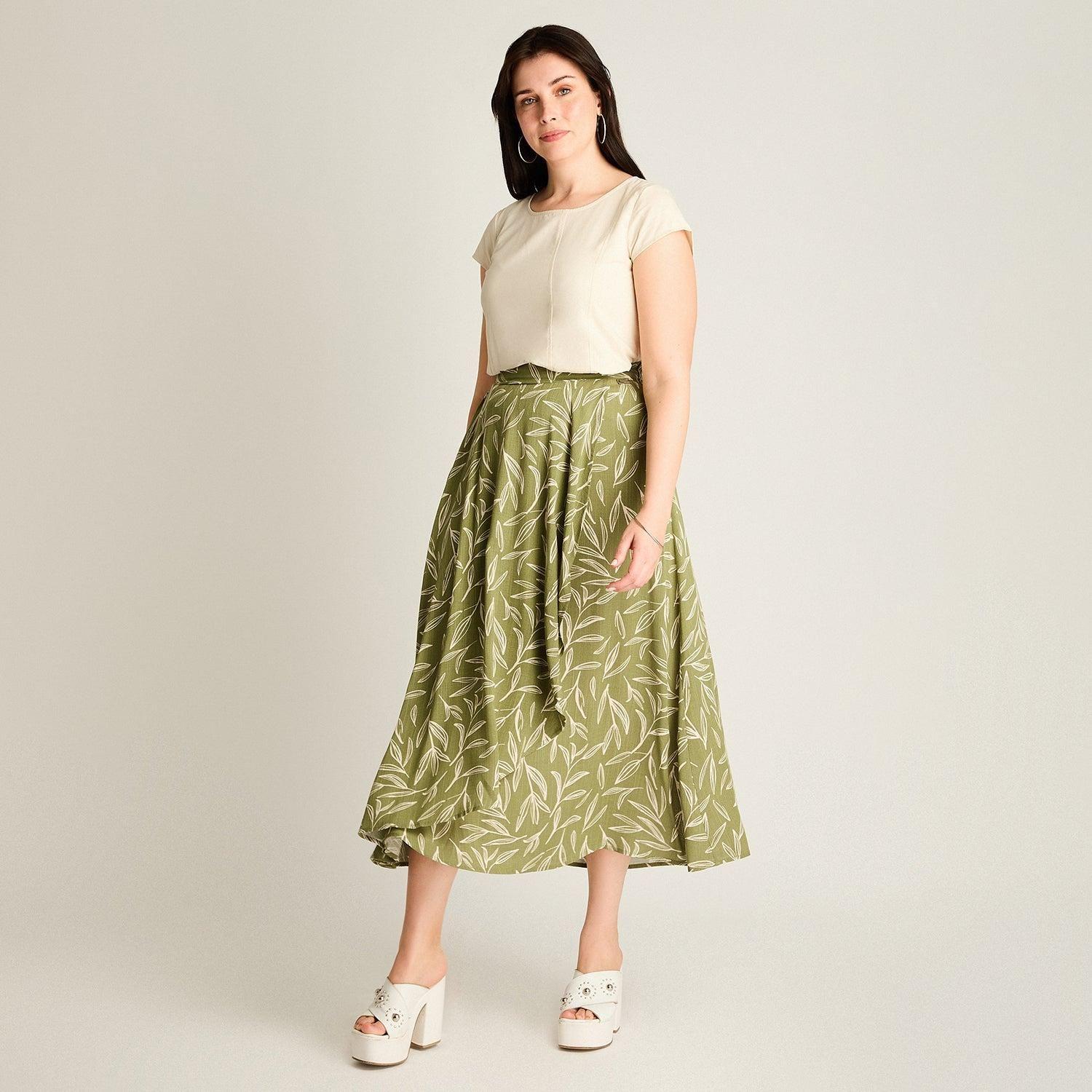 Falda Verde Maxi No Elasticado Calce Normal-3