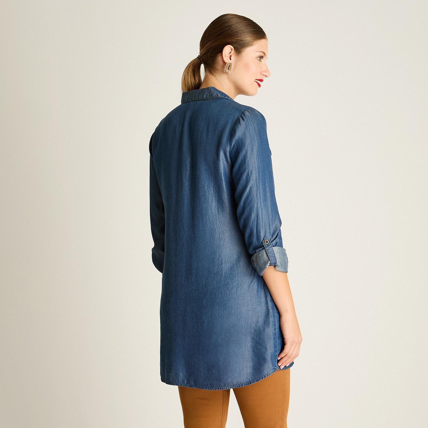 Blusón Lyocell Look Denim Manga Larga Roll Up-1