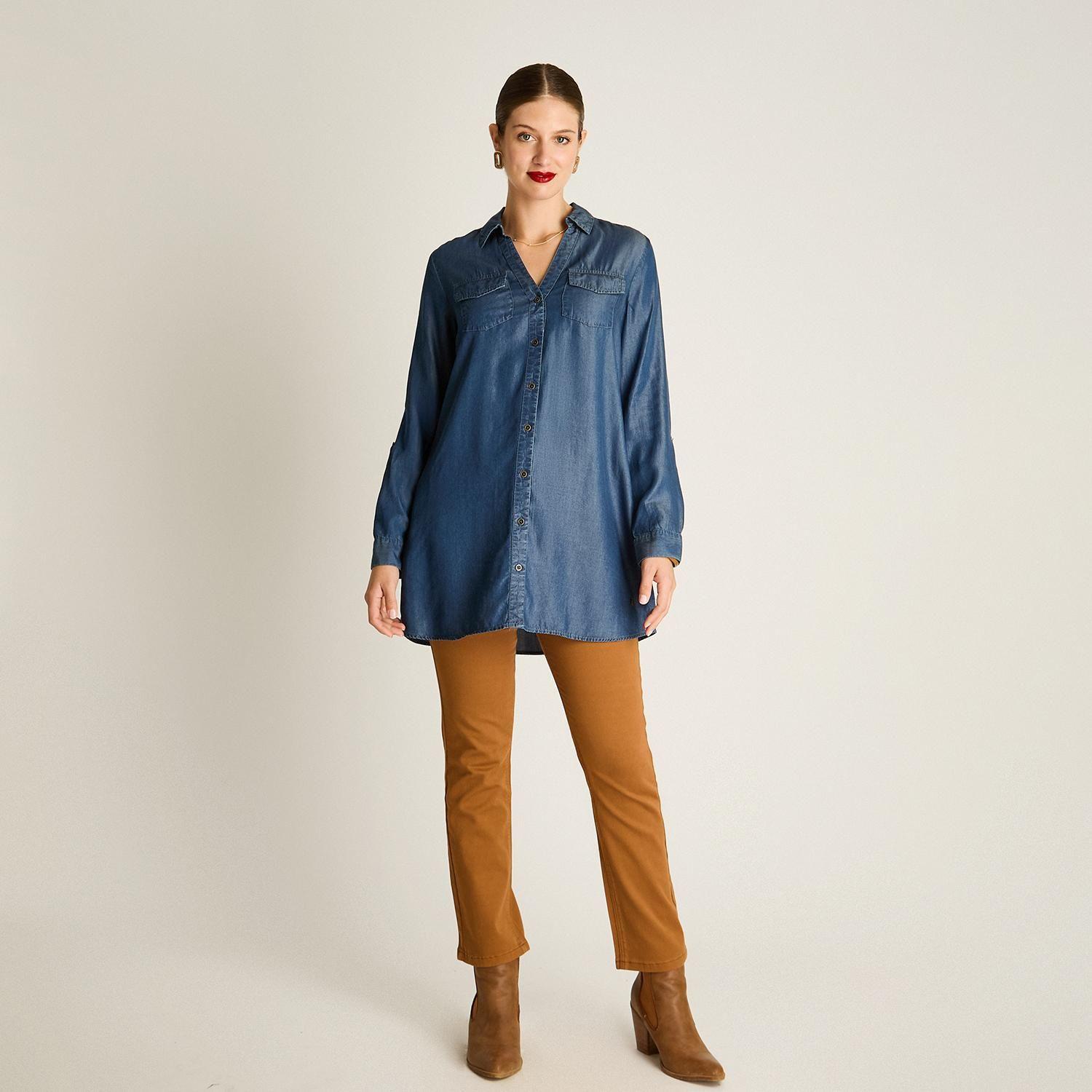 Blusón Lyocell Look Denim Manga Larga Roll Up-3