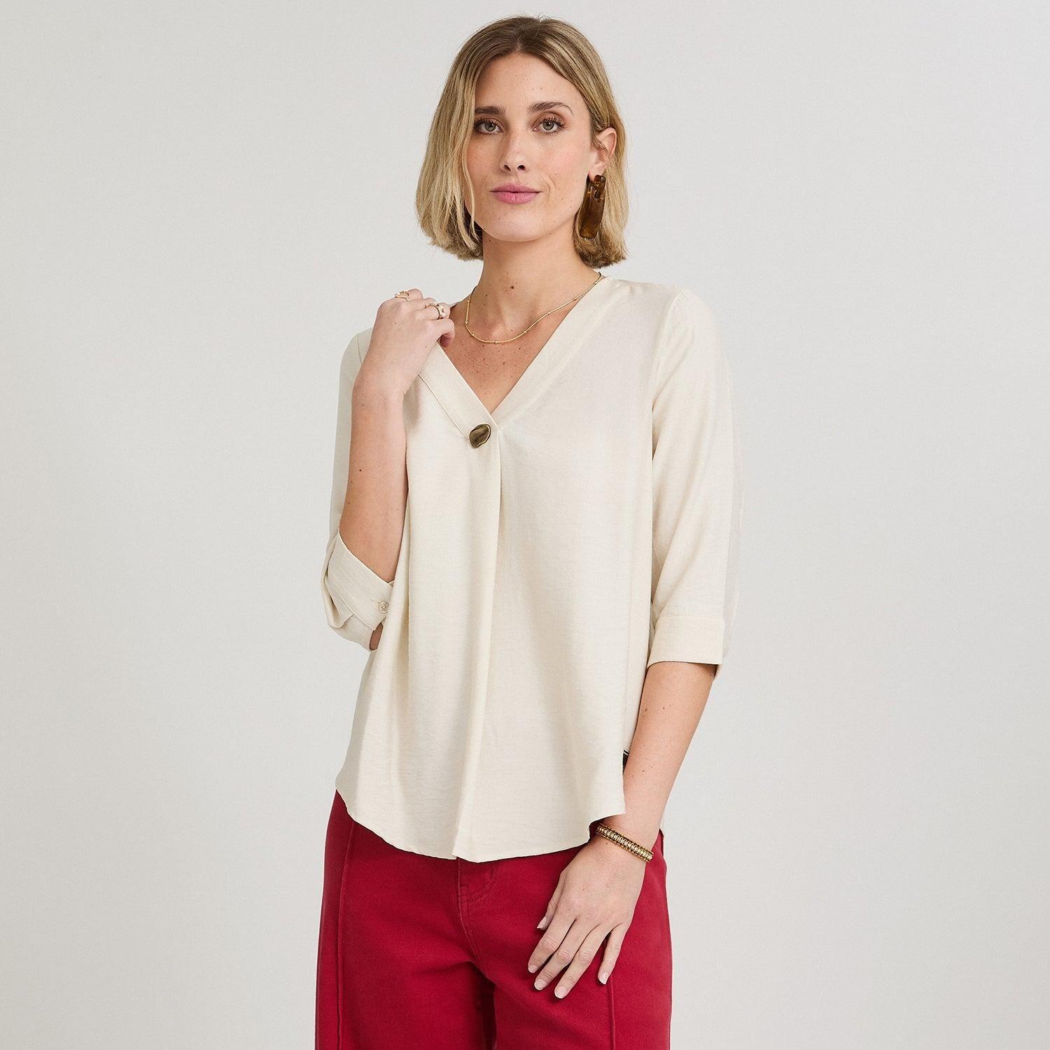 Blusa Manga 3/4 con Botón Crudo-0