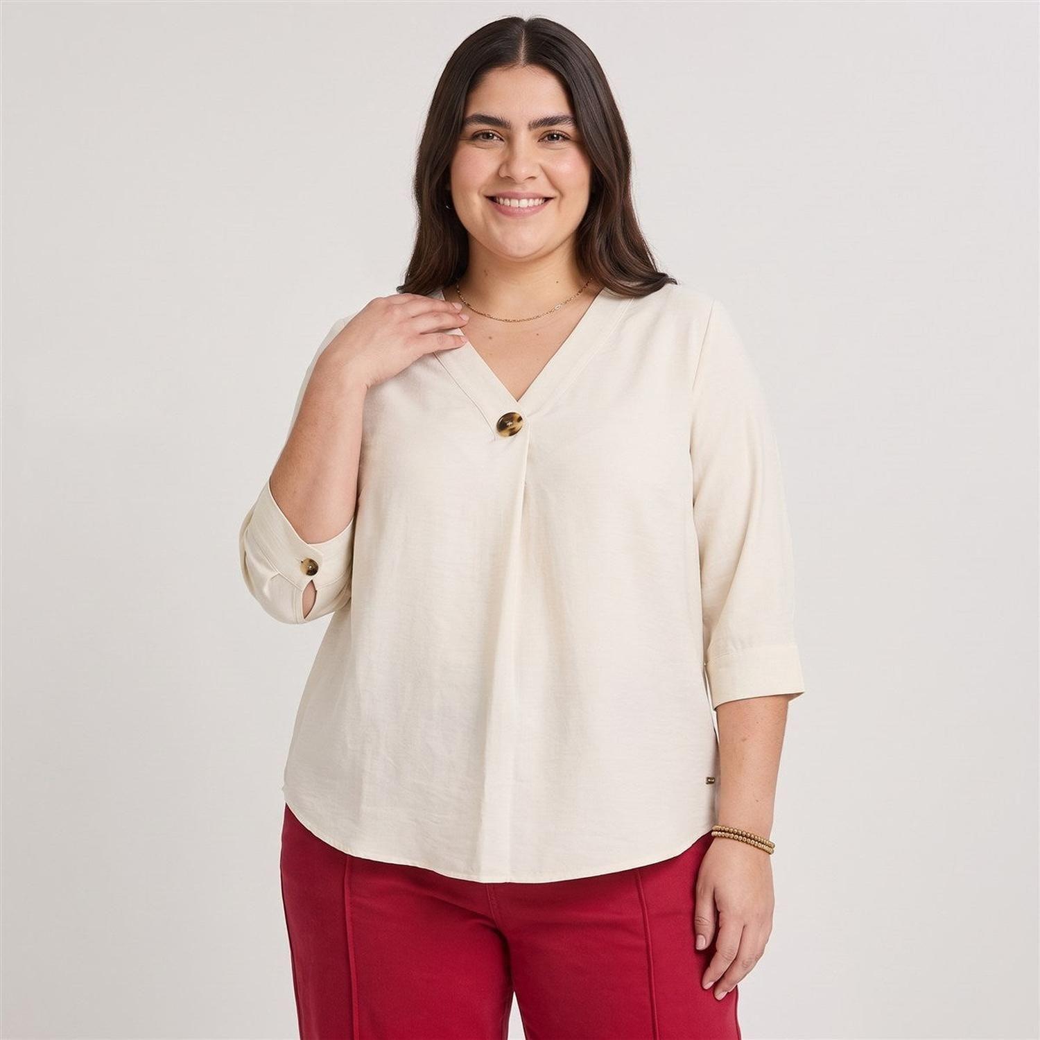 Blusa Manga 3/4 con Botón Crudo-1