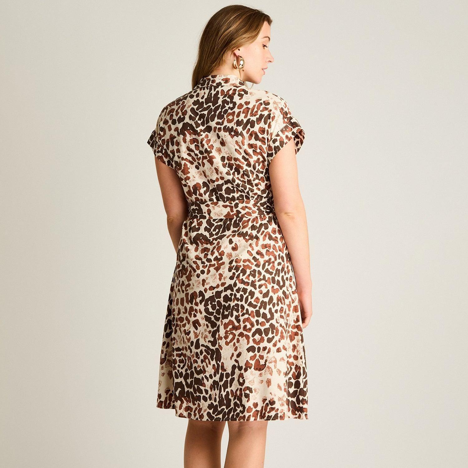Vestido Midi Lino Estampado Animal Print Café-1