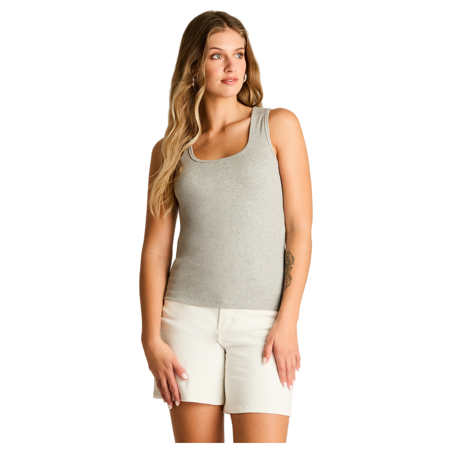 Polera Gris Sin Mangas Elasticidad Media Sin Forro Calce Ajustado-0