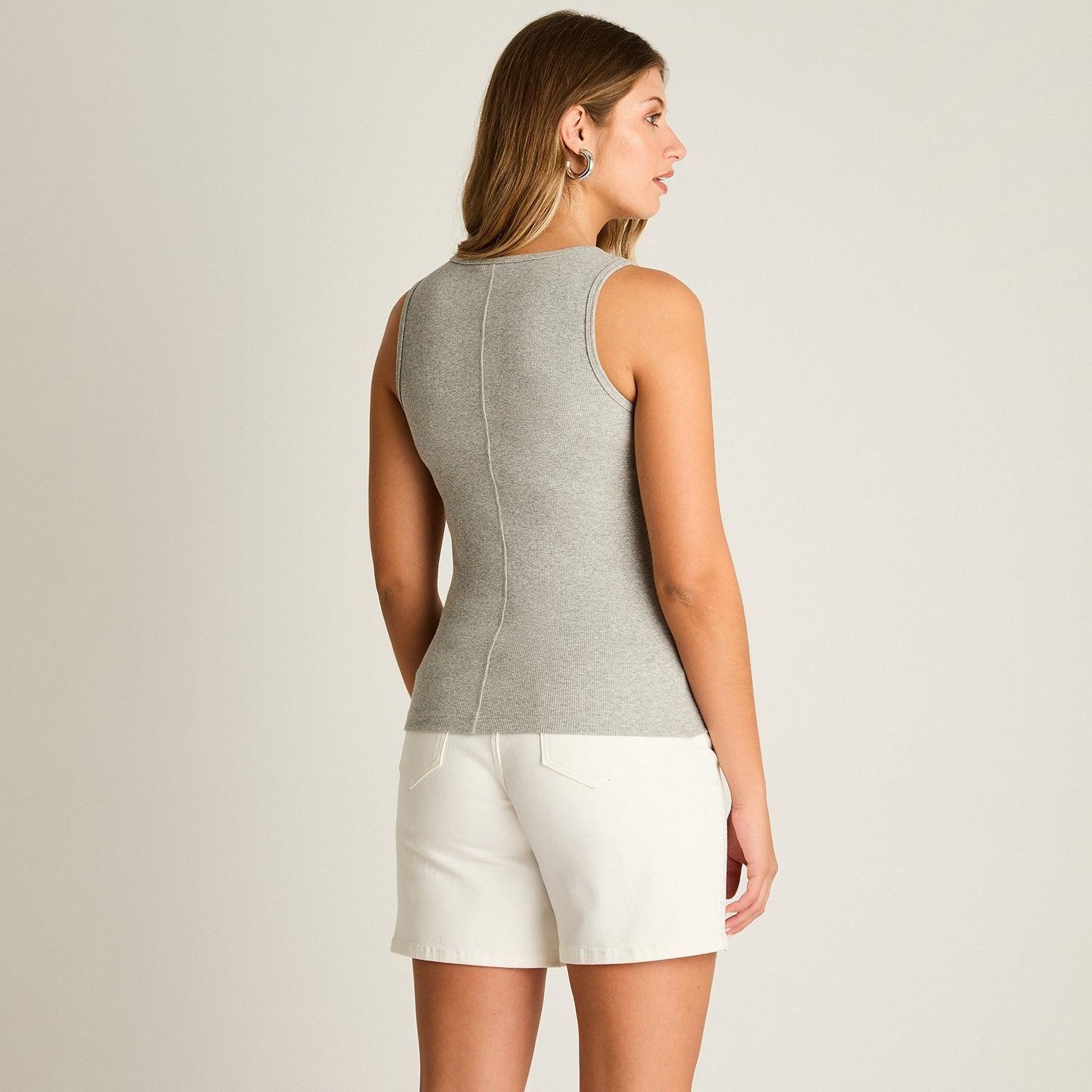 Polera Gris Sin Mangas Elasticidad Media Sin Forro Calce Ajustado-1