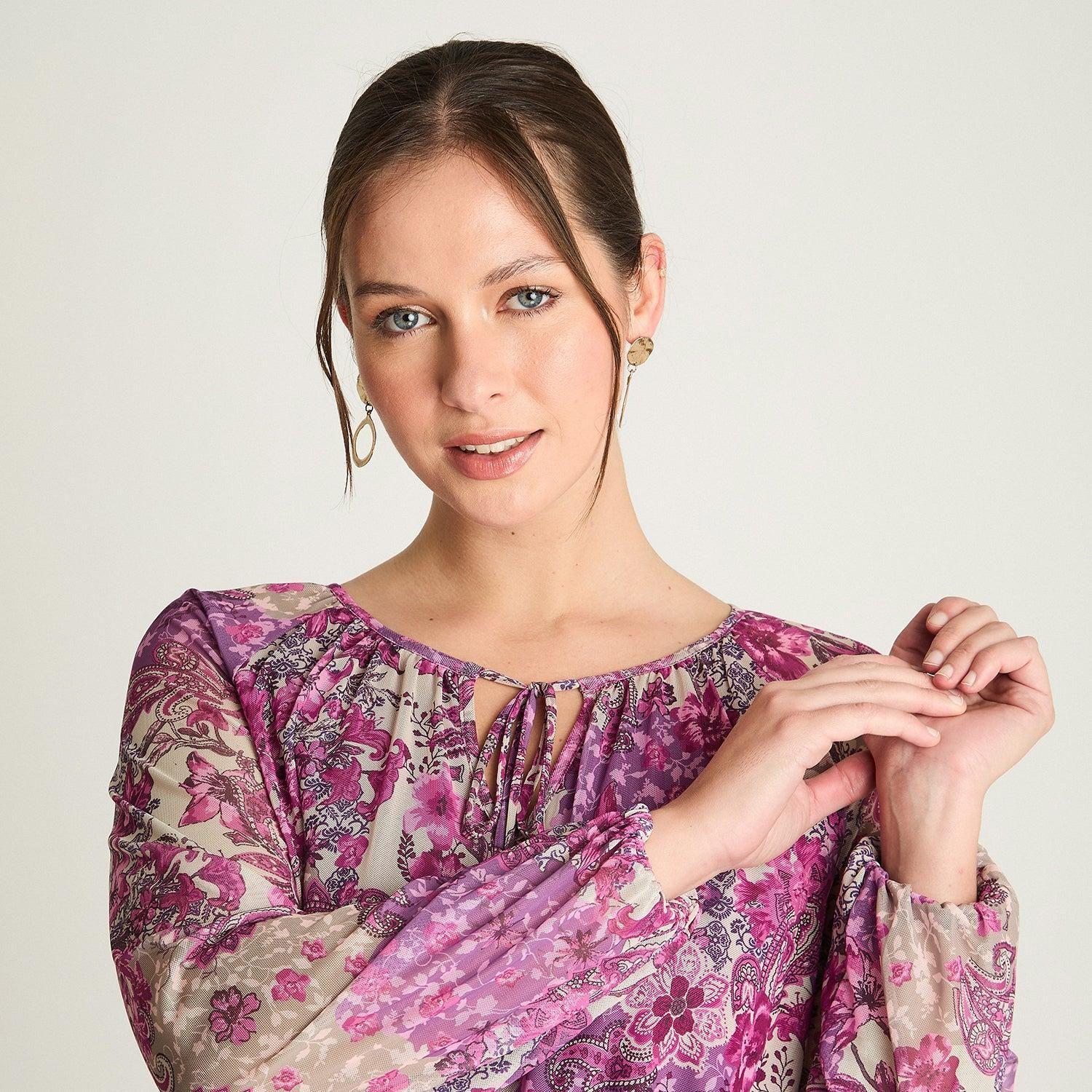 Polera Manga Larga Mesh Print Magenta-2