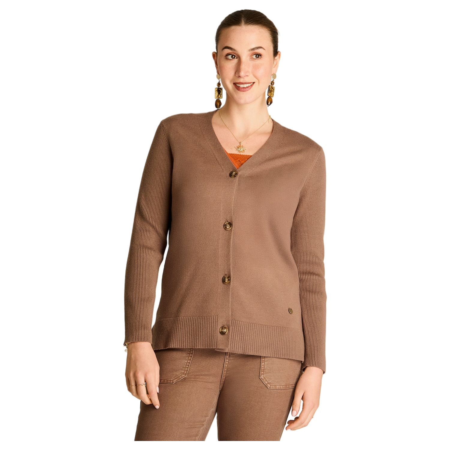 Cardigan Taupe Escote V con Botones Carey-0