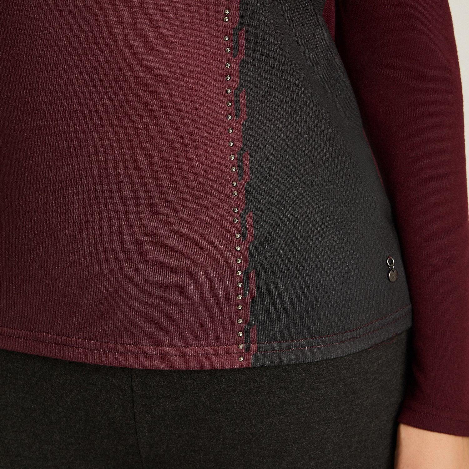 Polera Burdeo Lanilla Manga Larga Color Block-2