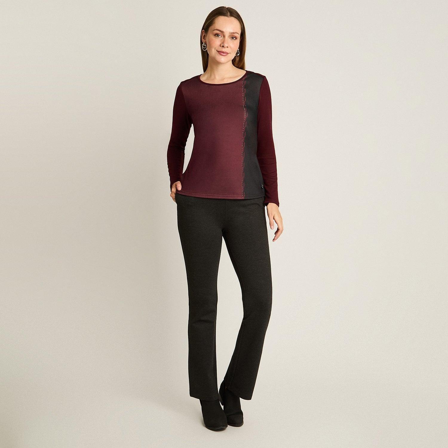 Polera Burdeo Lanilla Manga Larga Color Block-3