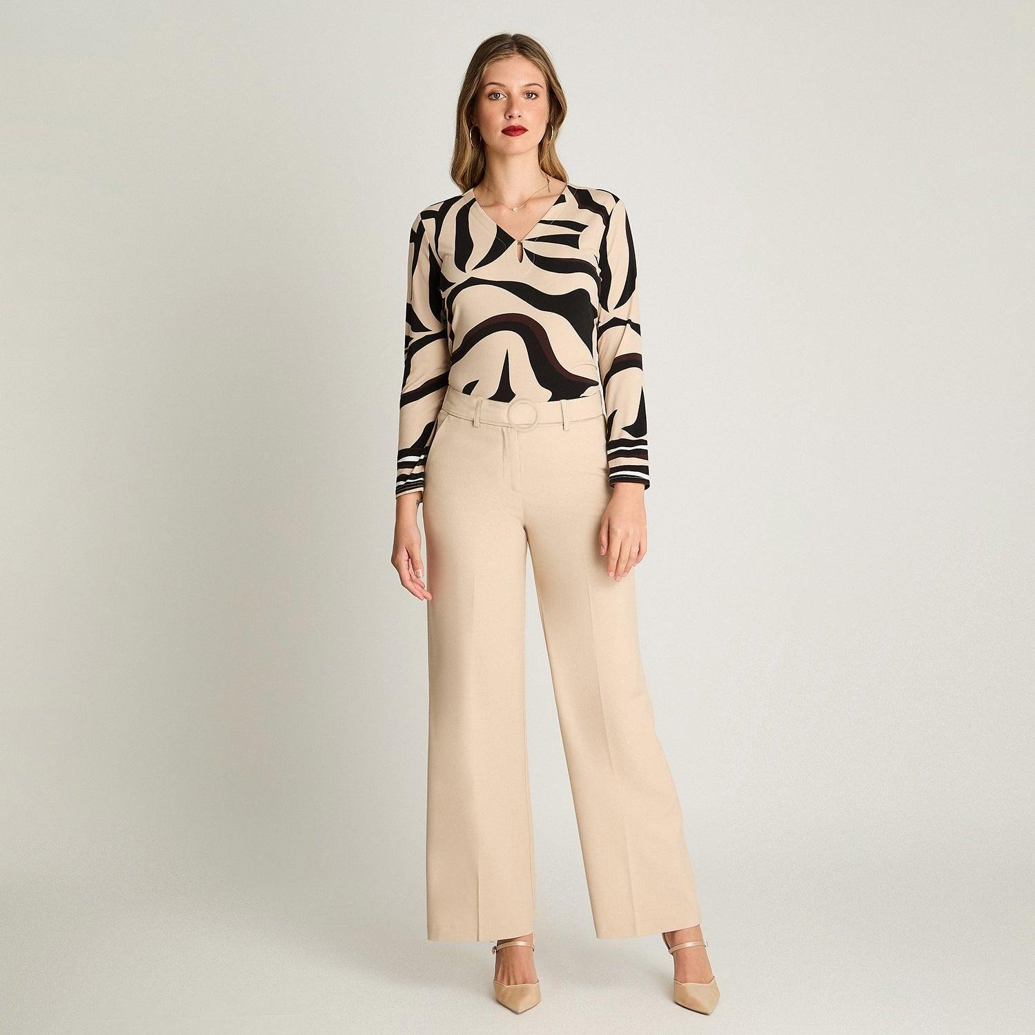 Pantalón Formal Con Cinturón Beige-2