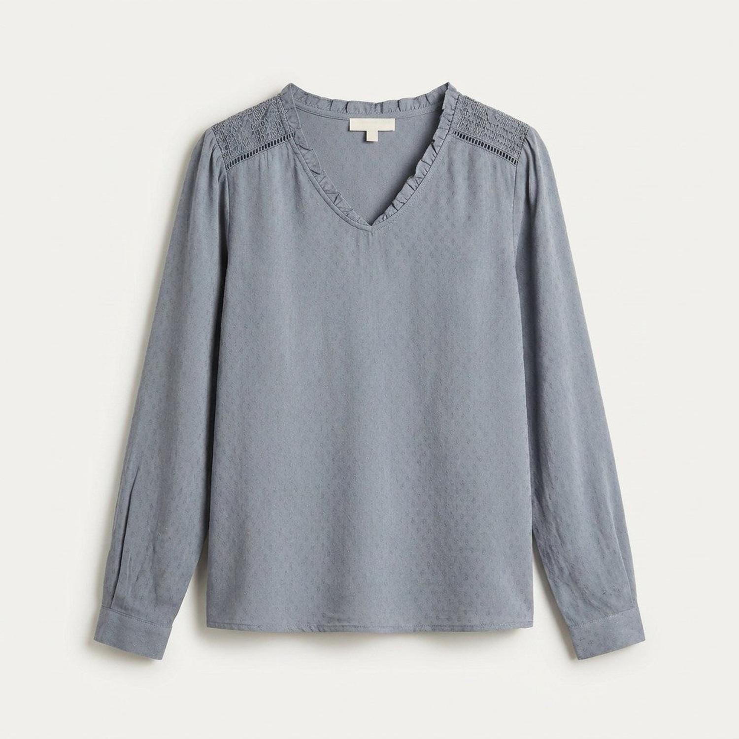 Blusa Índigo Escote V con Aplicación en Hombros-6