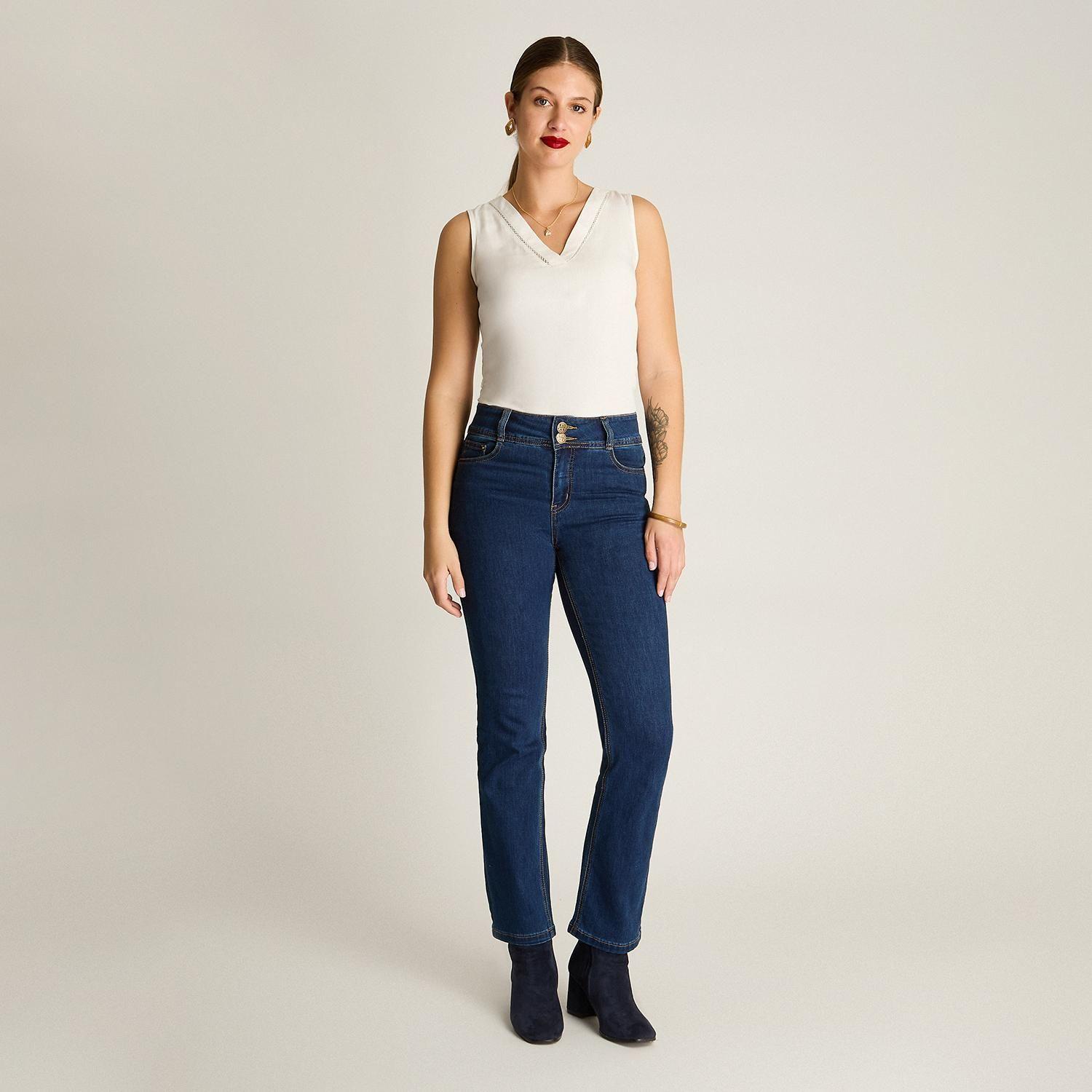 Jeans Recto Azul Medio Push Up de Cinco Bolsillos-3