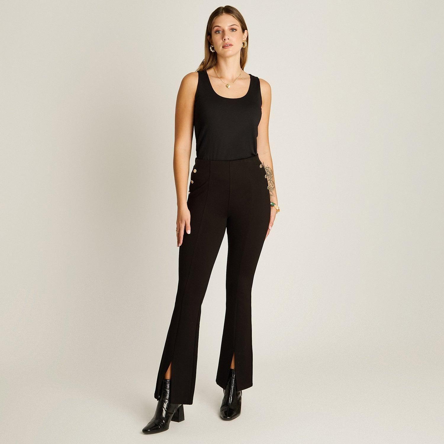 Calza Negro Elasticidad Nula Sin Forro Calce Normal Tela Punto-3