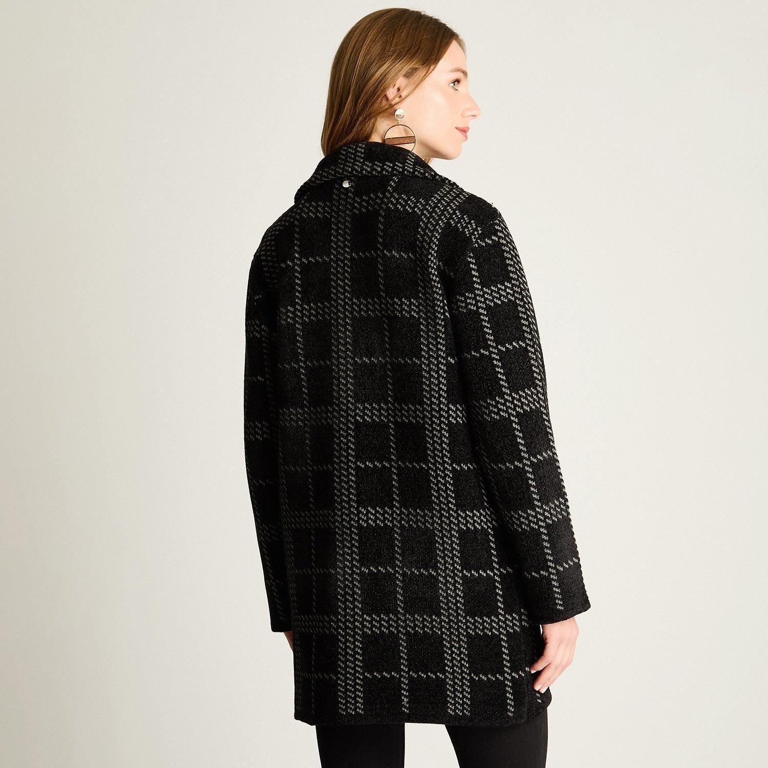 Abrigo Tejido Chenille Con Bolsillos Negro-0