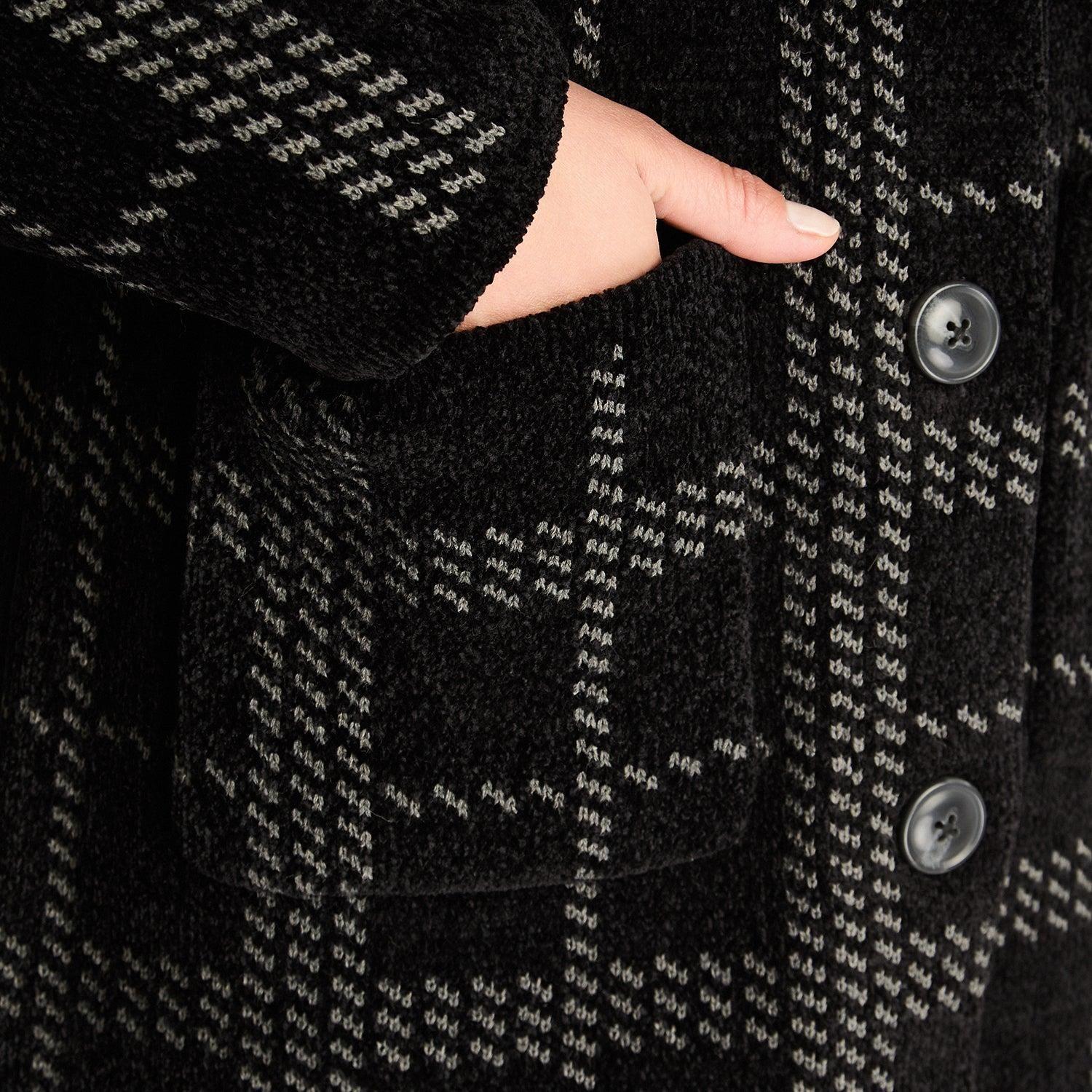 Abrigo Tejido Chenille Con Bolsillos Negro-1