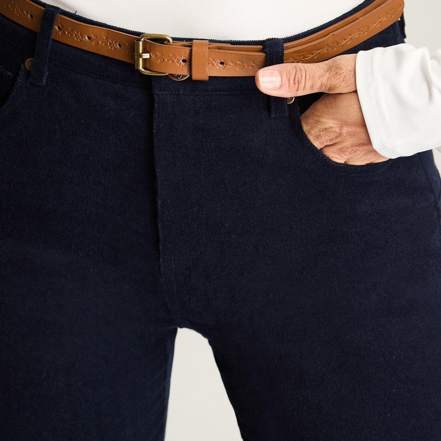 Pantalón De Cotele 5 Bolsillos Con Cinturón Azul-2