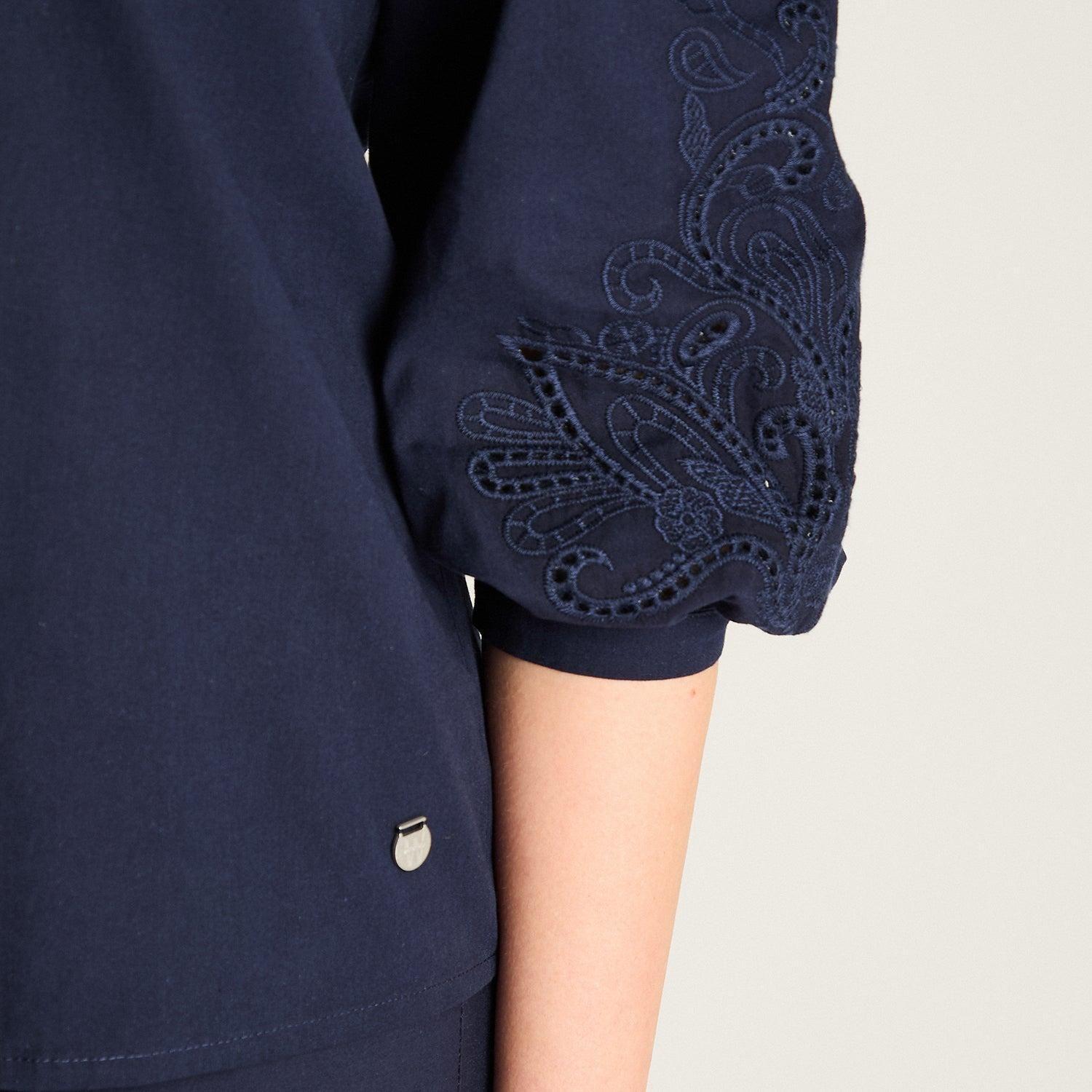 Blusa Azul Manga 3/4 No Elasticado Sin Forro Calce Normal-2