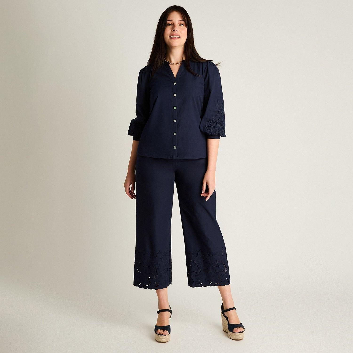 Blusa Azul Manga 3/4 No Elasticado Sin Forro Calce Normal-3