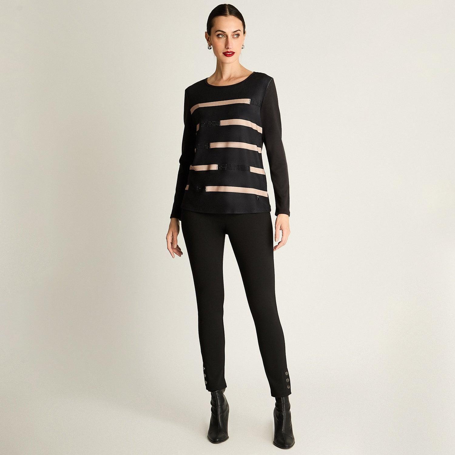 Polera Manga Larga Lanilla Escote Redondo Estampada Negro-2