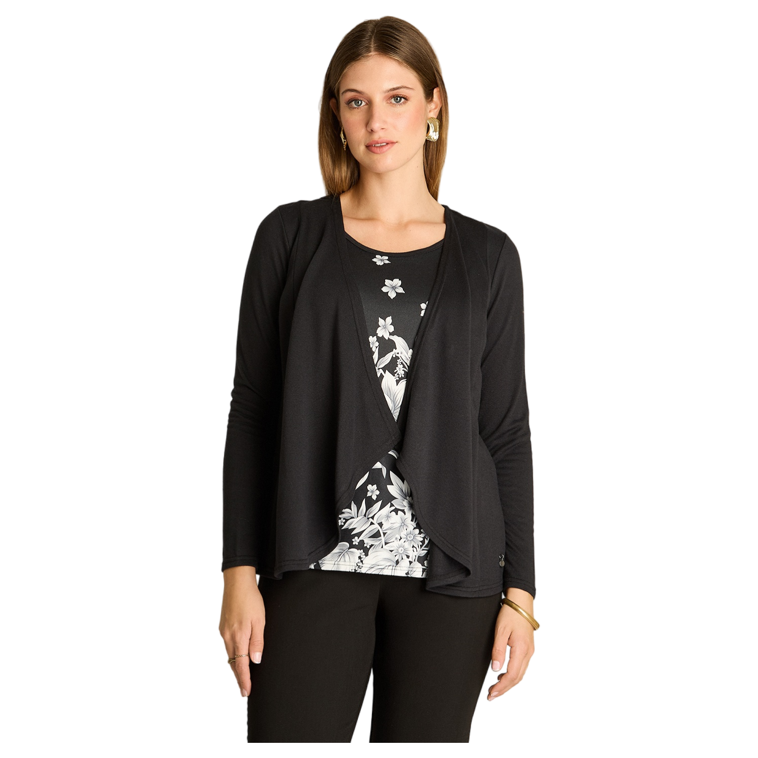 Polera Negro Manga Larga Elasticidad Media Sin Forro Calce Normal Tela Camant-0