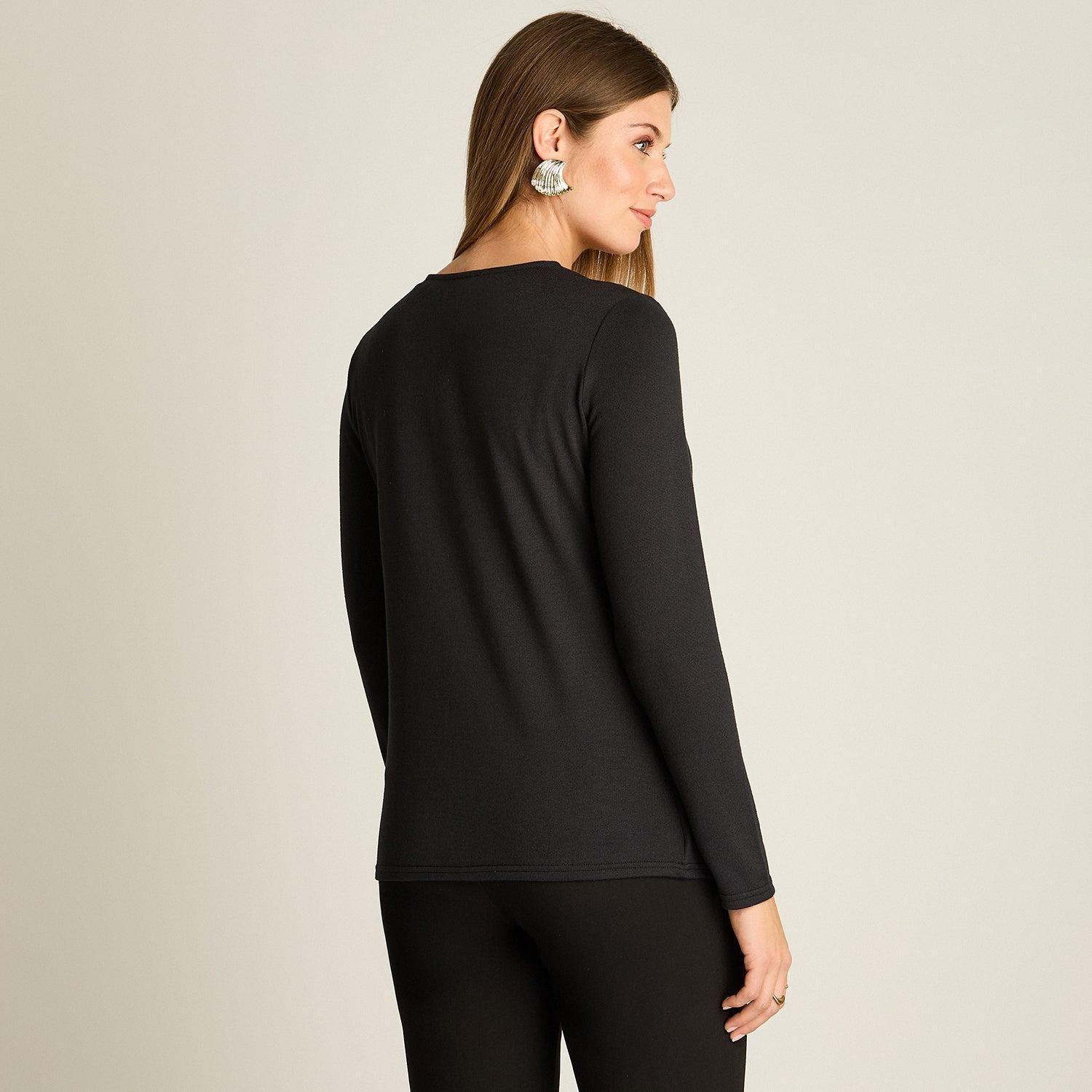 Polera Negro Manga Larga Elasticidad Media Sin Forro Calce Normal Tela Camant-1