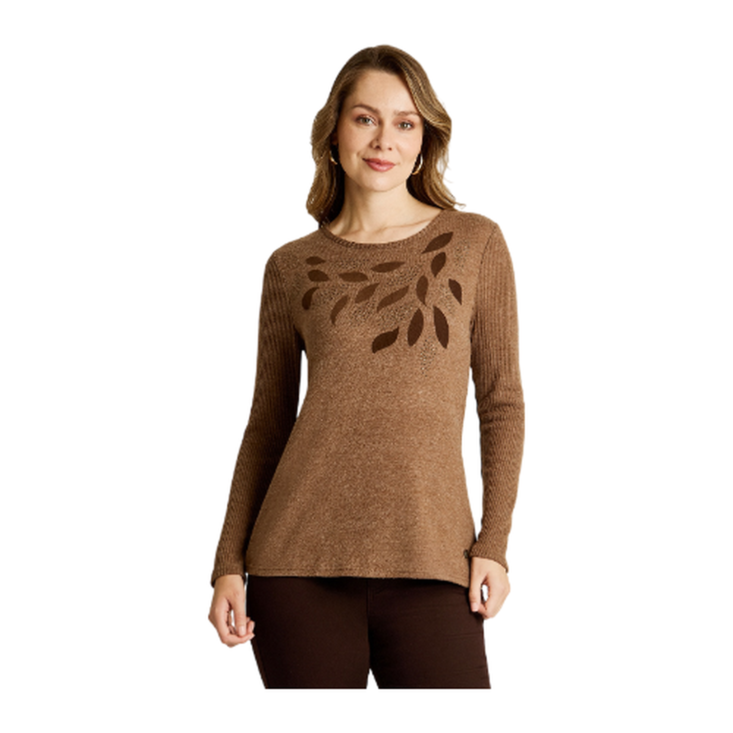 Polera Café de Lanilla con Detalle de Strass-0