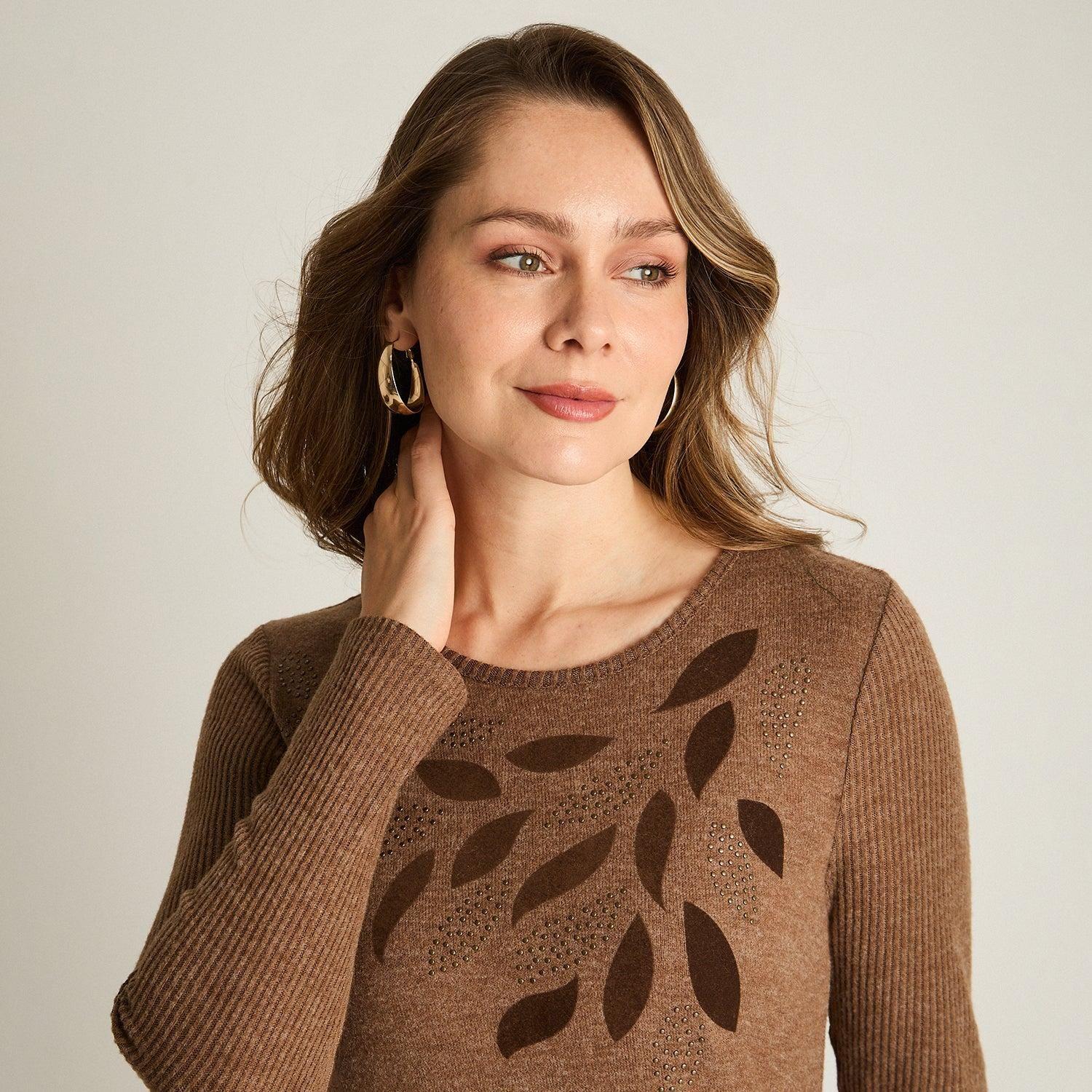 Polera Café de Lanilla con Detalle de Strass-2