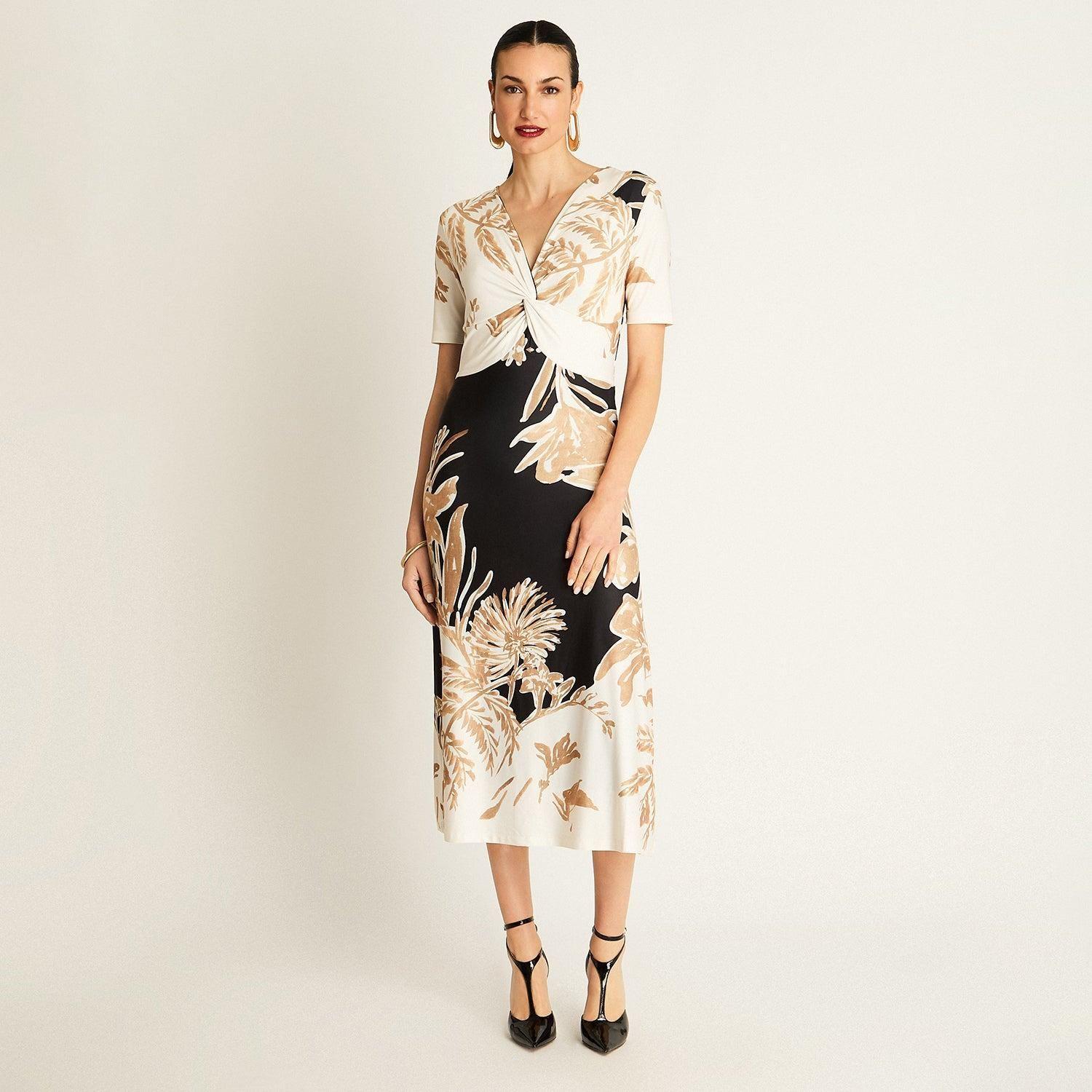 Vestido Midi Negro con Estampado Floral-3