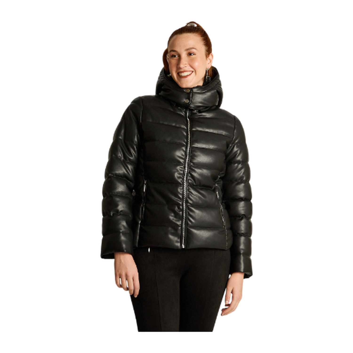 Parka Negro Manga Larga Elasticidad Nula Con Forro Calce Normal Tela Eco Cuero-0