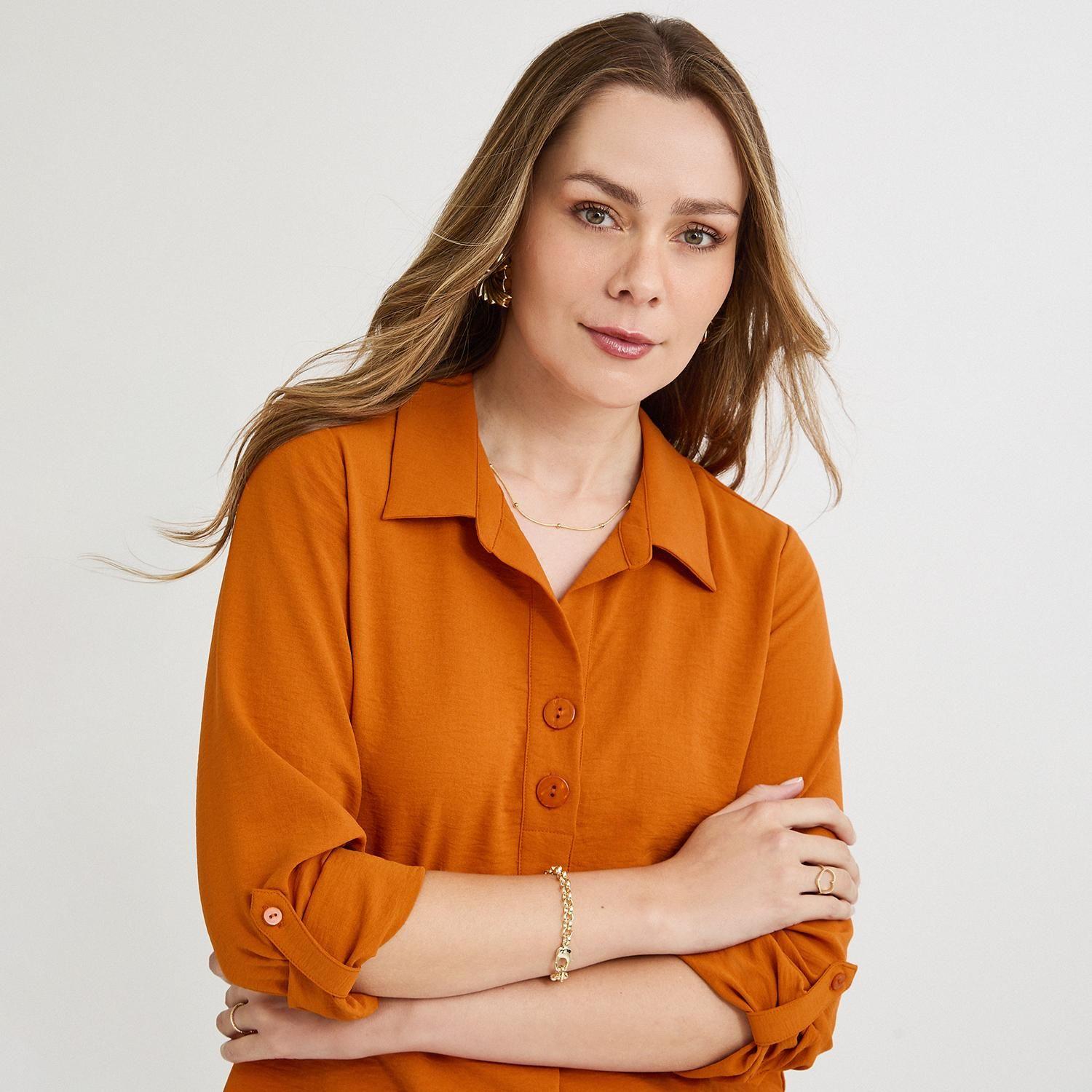 Blusa Manga Roll Up con Botones en Escote Terracota-2