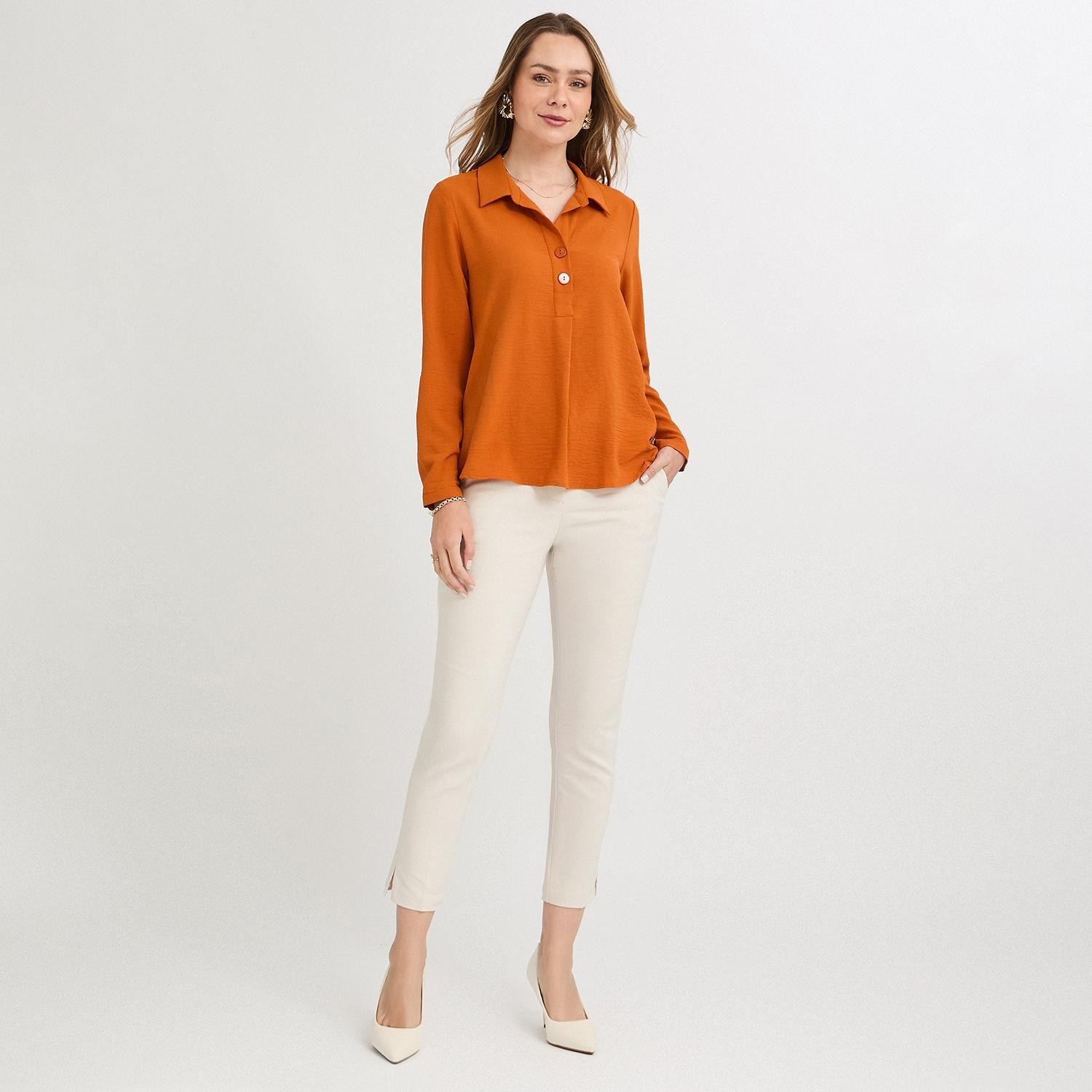 Blusa Manga Roll Up con Botones en Escote Terracota-3